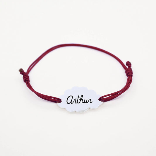 Bracelet personnalisé cordon tressé et médaille nuage gravée - Nemeti Bijoux