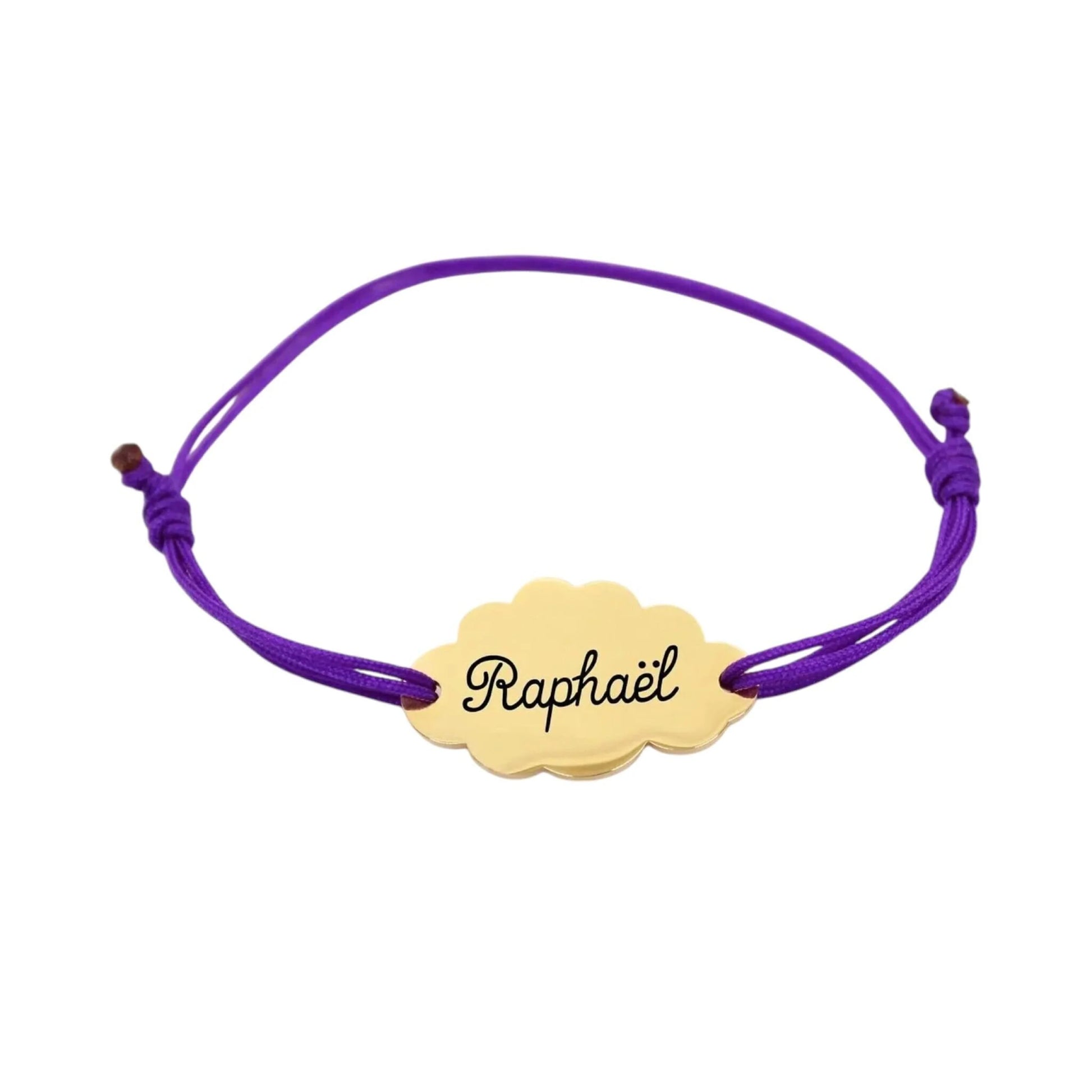 Bracelet personnalisé cordon tressé et médaille nuage gravée - Nemeti Bijoux