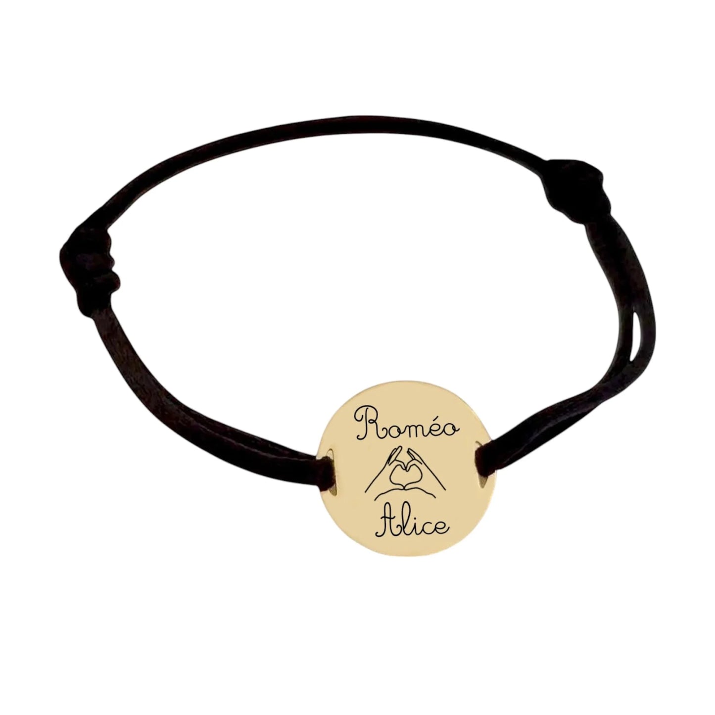 Bracelet personnalisé en cordon satiné avec médaille gravée - Nemeti Bijoux