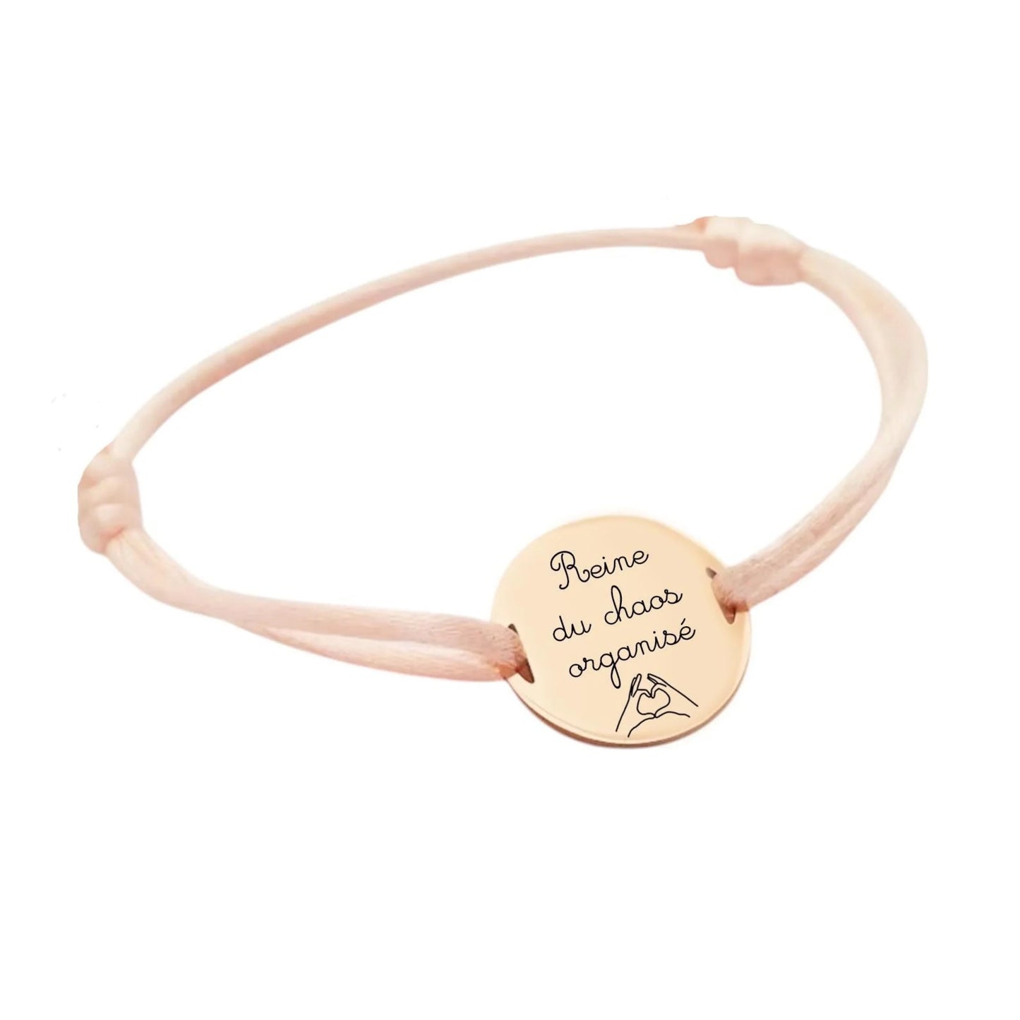 Bracelet personnalisé en cordon satiné avec médaille gravée - Nemeti Bijoux