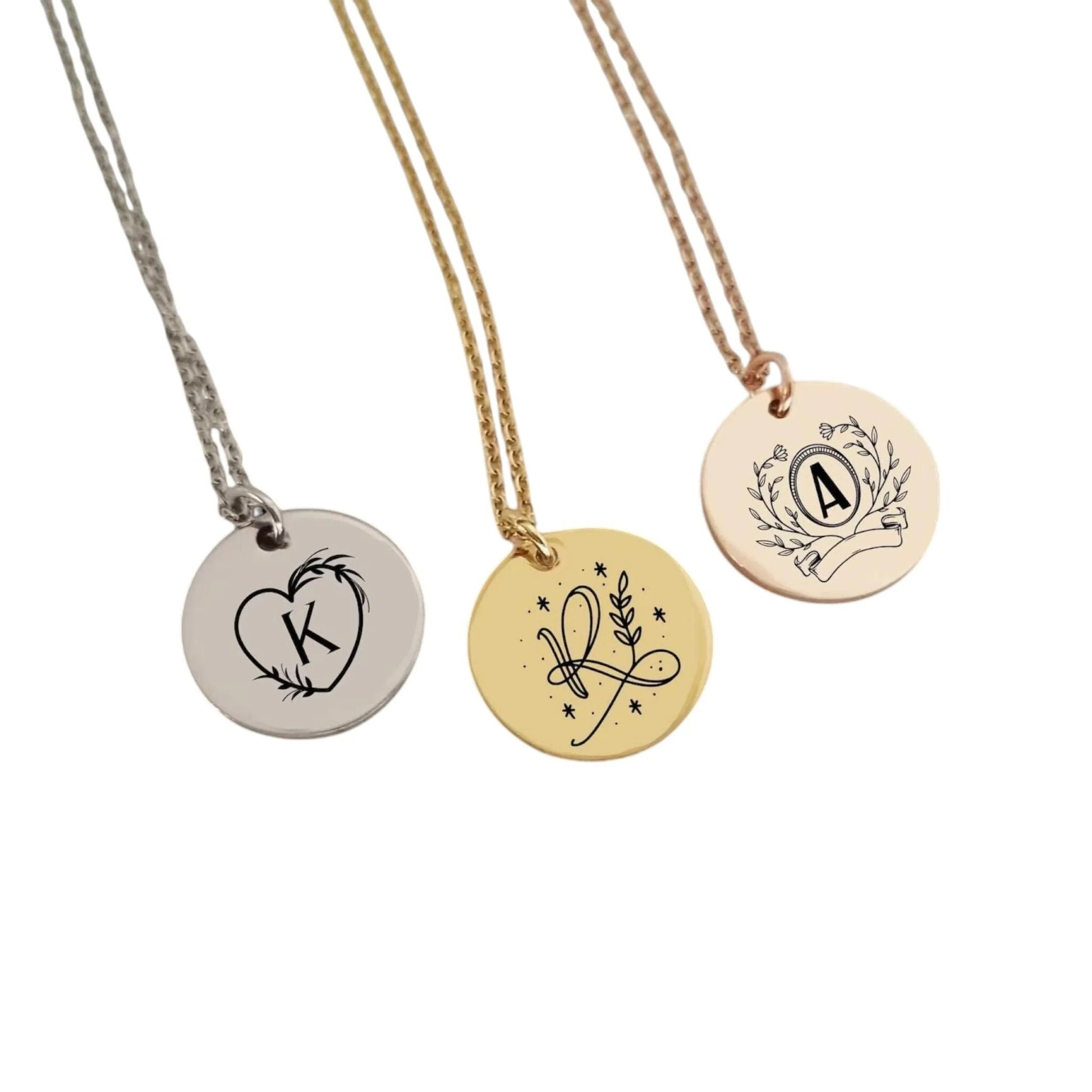 Collier initiale en acier inoxydable monogramme personnalisé gravure laser - Nemeti Bijoux