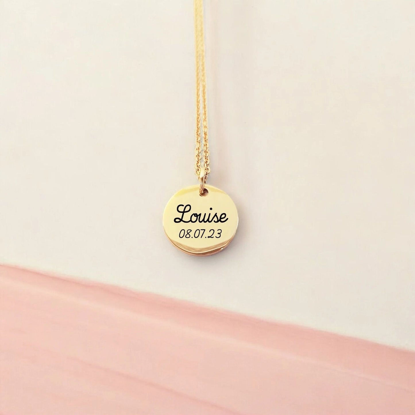 Collier personnalisé avec médaille gravée 16mm - Nemeti Bijoux