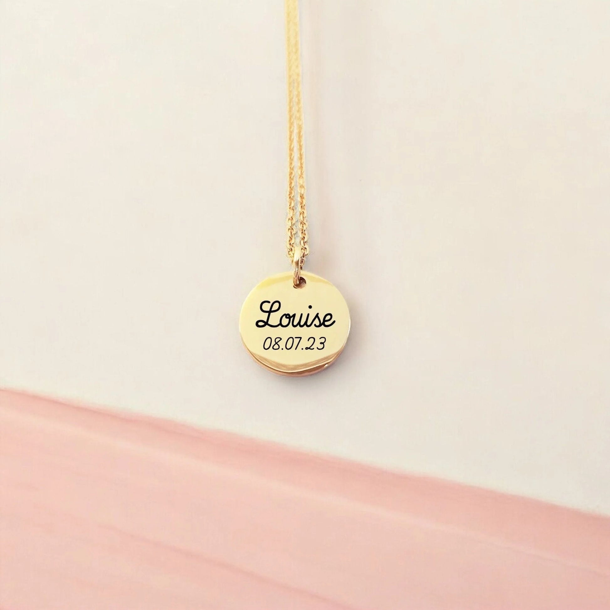 Collier personnalisé avec médaille gravée 16mm - Nemeti Bijoux