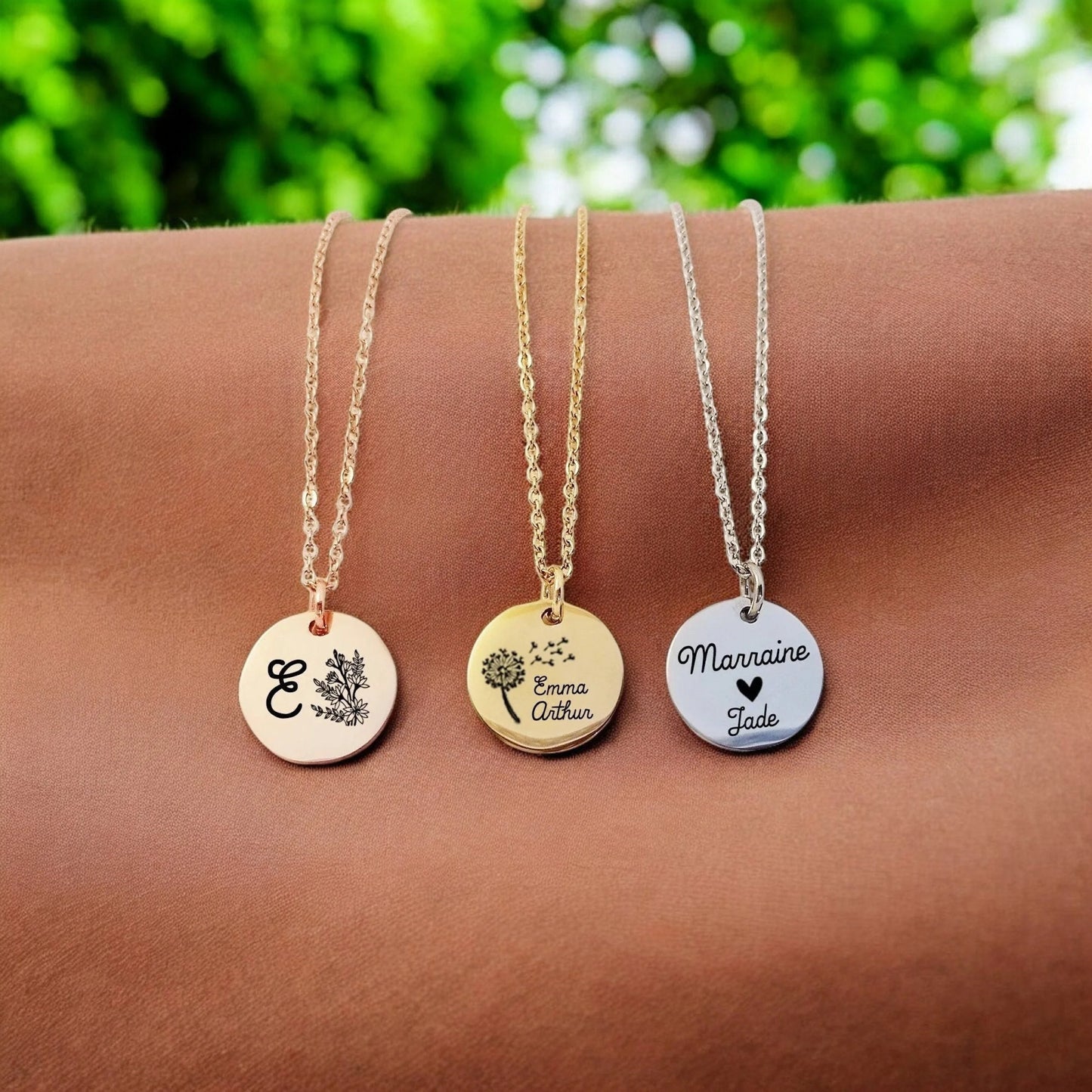 Collier personnalisé avec médaille gravée 16mm - Nemeti Bijoux