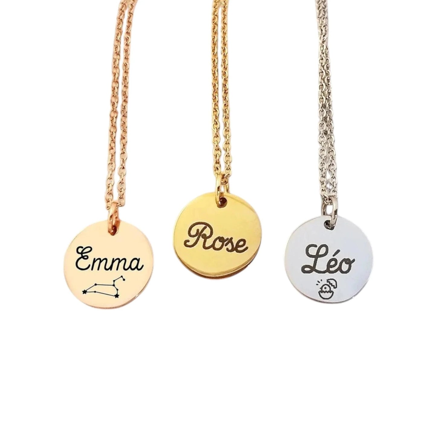 Collier personnalisé avec médaille gravée 16mm - Nemeti Bijoux