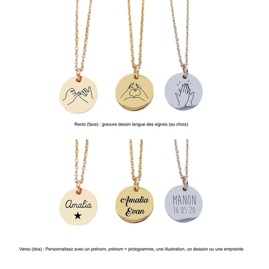 Collier personnalisé en langue des signes et gravure verso - Nemeti Bijoux