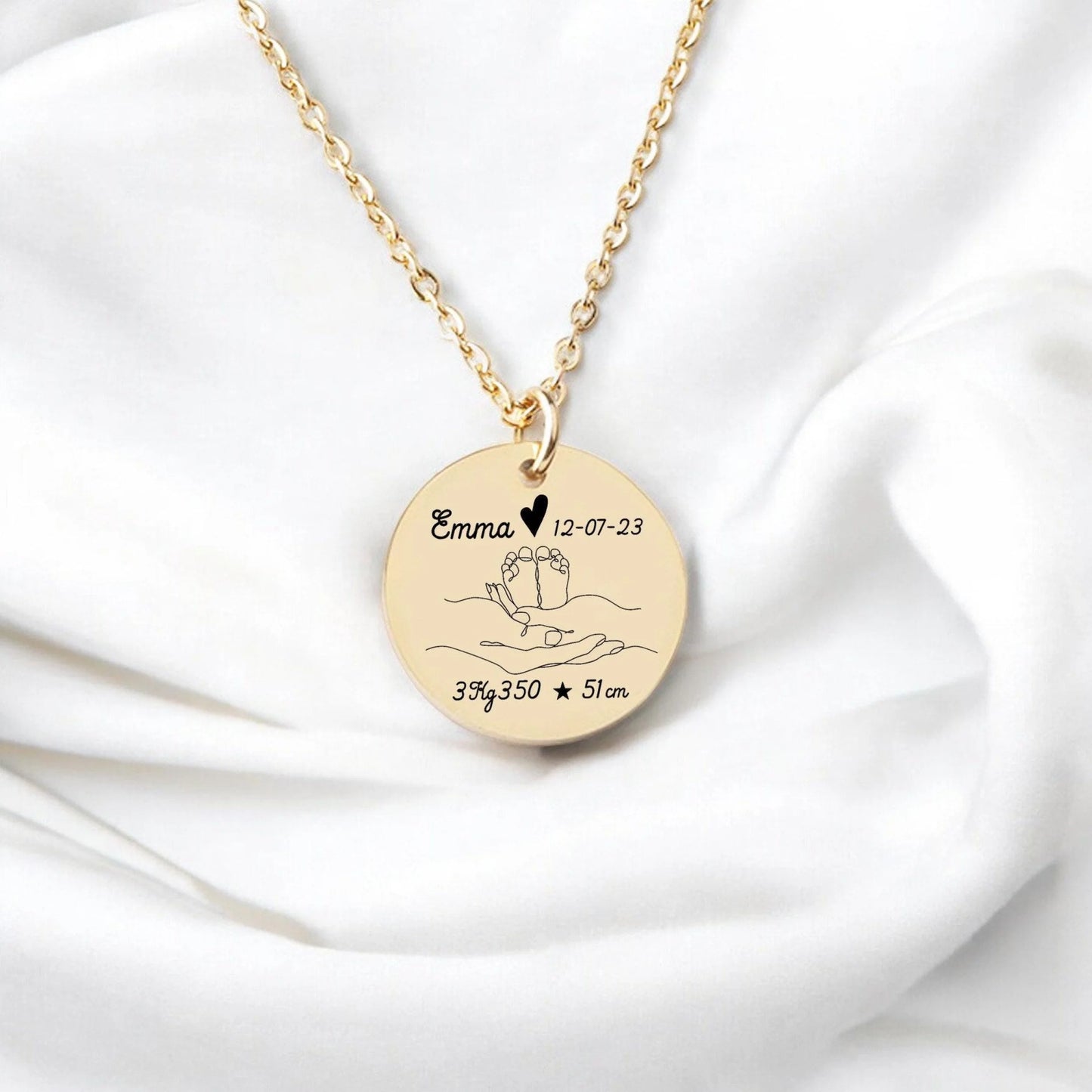 Collier Personnalisé Maman - Gravure Prénom Date Poids et Taille de bébé - Nemeti Bijoux