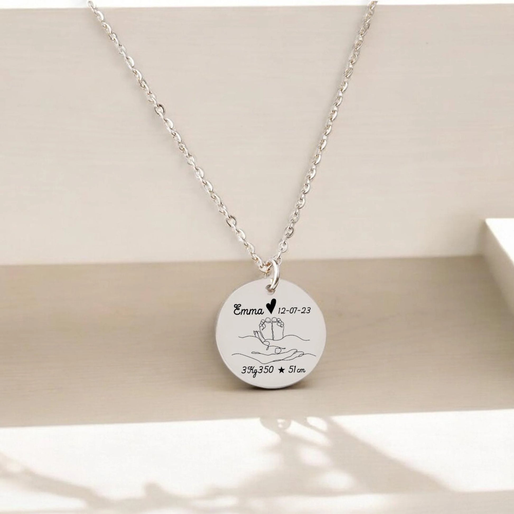 Collier Personnalisé Maman - Gravure Prénom Date Poids et Taille de bébé - Nemeti Bijoux