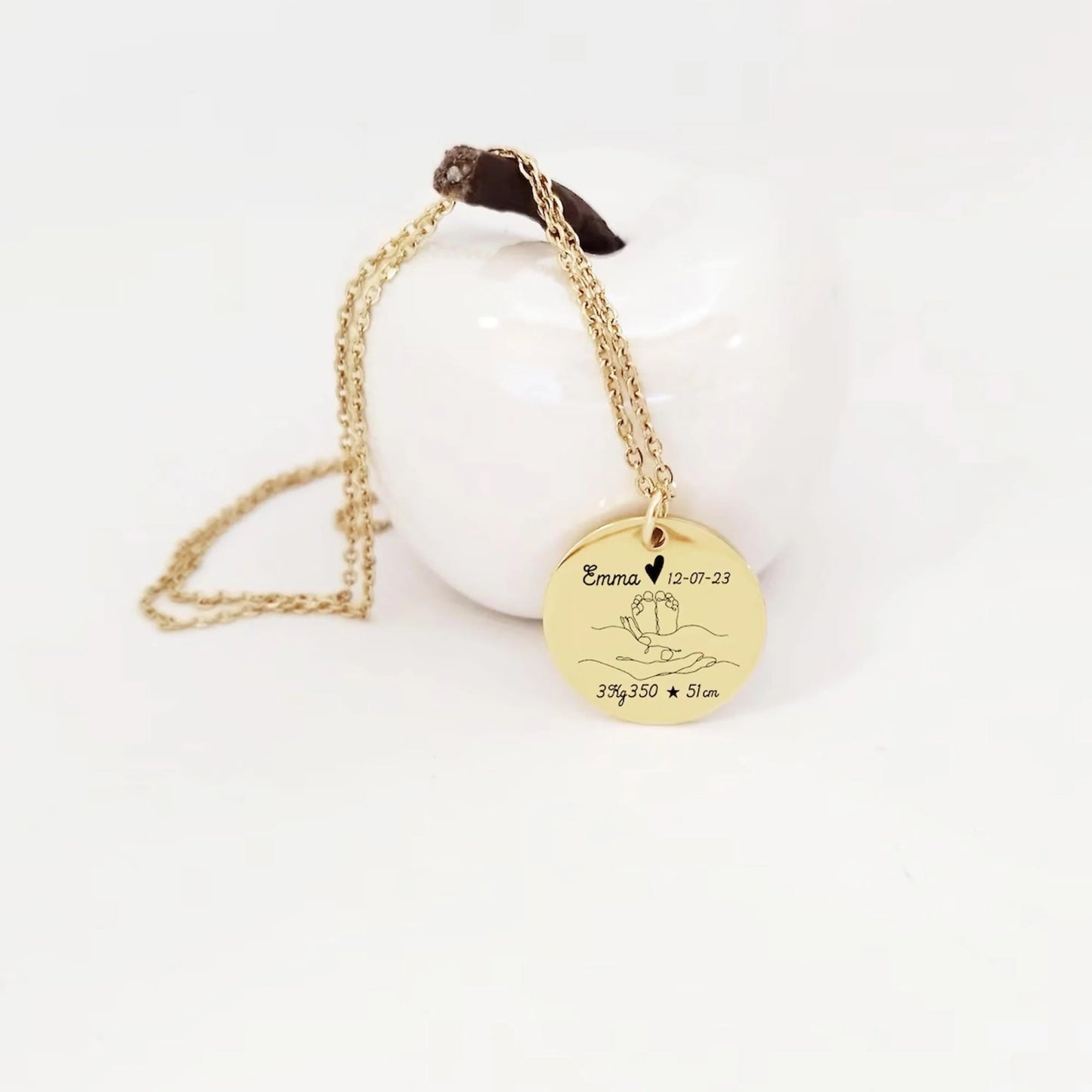 Collier Personnalisé Maman - Gravure Prénom Date Poids et Taille de bébé - Nemeti Bijoux