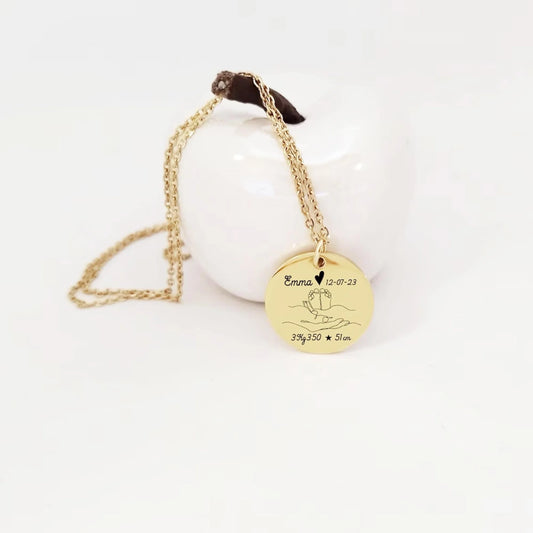 Collier Personnalisé Maman - Gravure Prénom Date Poids et Taille de bébé - Nemeti Bijoux