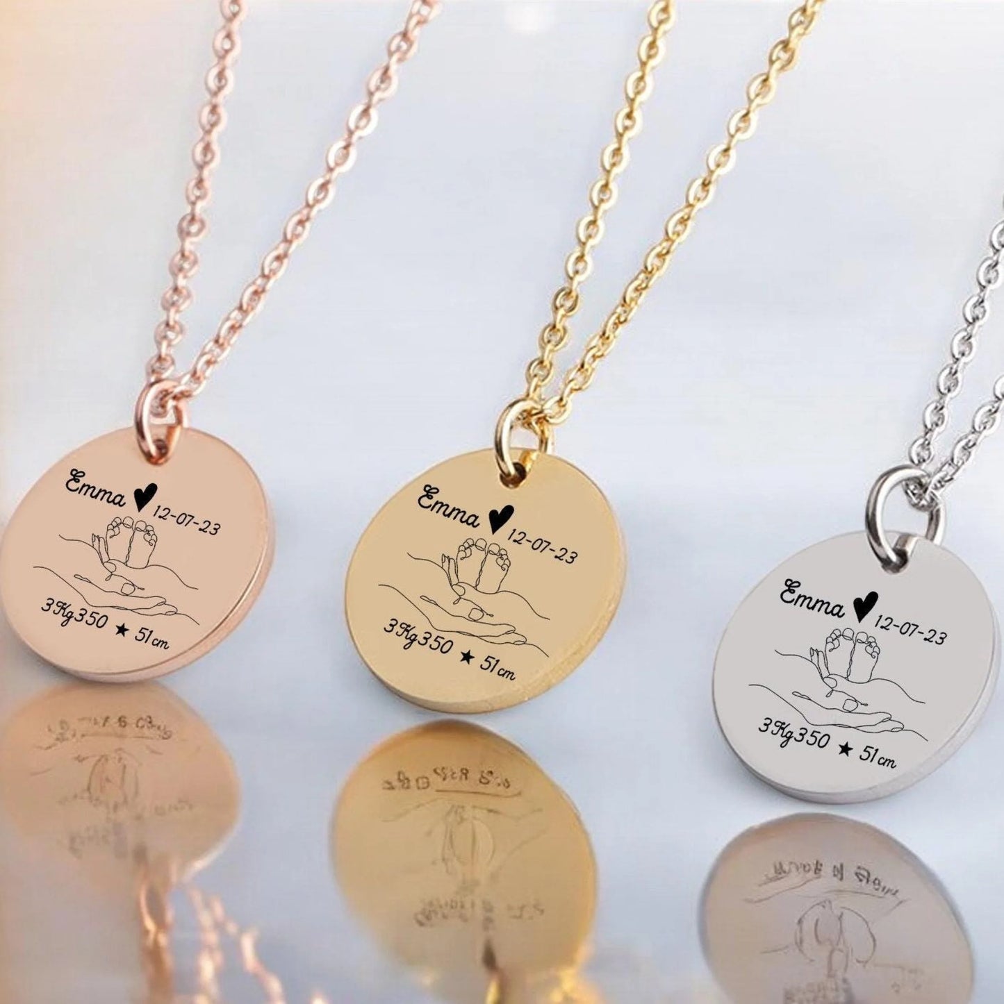 Collier Personnalisé Maman - Gravure Prénom Date Poids et Taille de bébé - Nemeti Bijoux