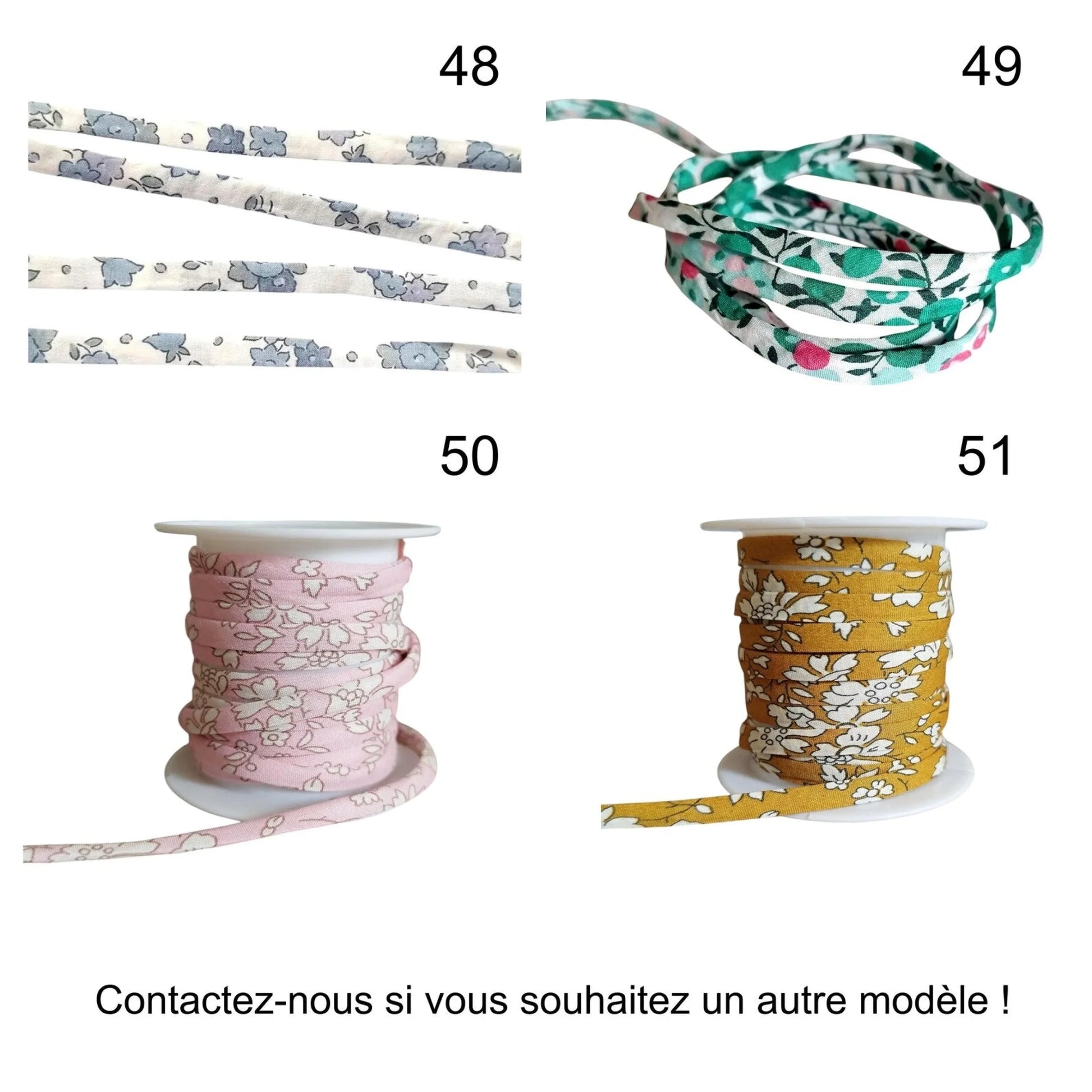 Cordon ou bracelet de rechange Liberty of London spaghetti coton 50 cm - Nemeti Bijoux
