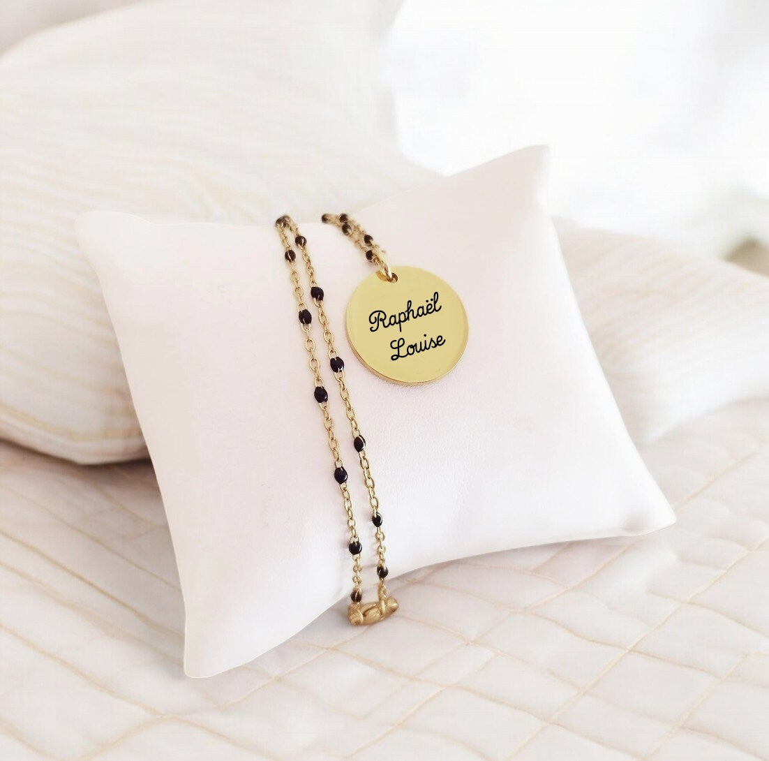 Collier Personnalisé Médaille Gravée & Chaîne Émaillée - Nemeti Bijoux