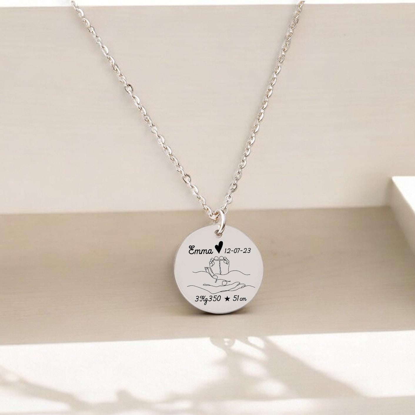 Collier Personnalisé Maman - Gravure Prénom Date Poids et Taille de bébé - Nemeti Bijoux