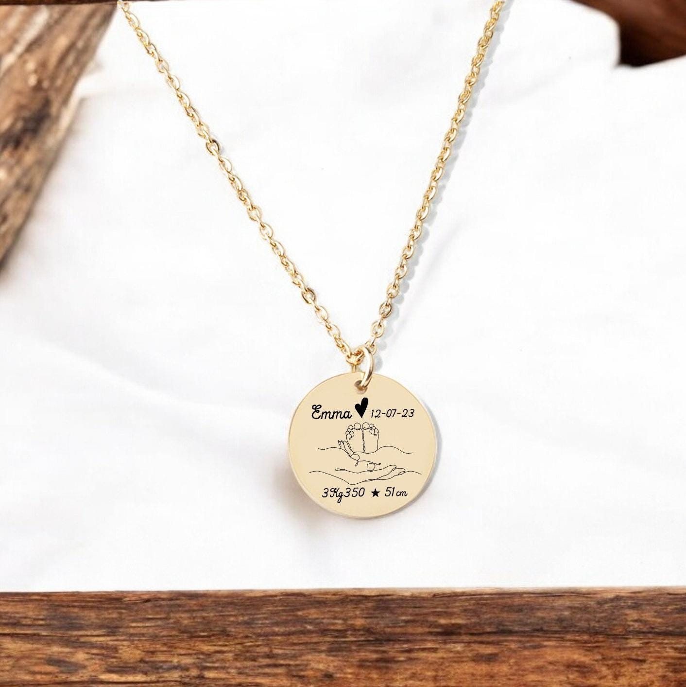 Collier Personnalisé Maman - Gravure Prénom Date Poids et Taille de bébé - Nemeti Bijoux