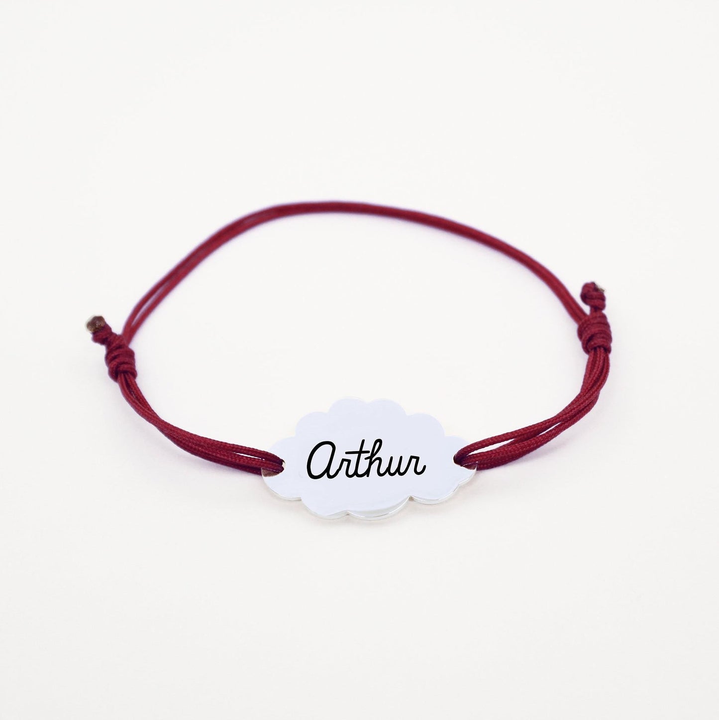 Bracelet personnalisé cordon tressé et médaille nuage gravée - Nemeti Bijoux