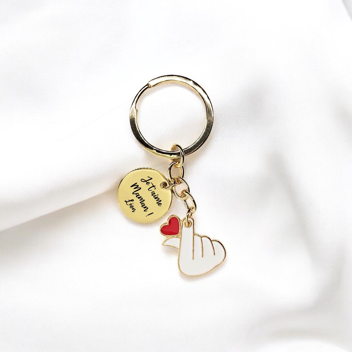 Porte-clés gravé personnalisé - Amour Cœur Coréen - Nemeti Bijoux