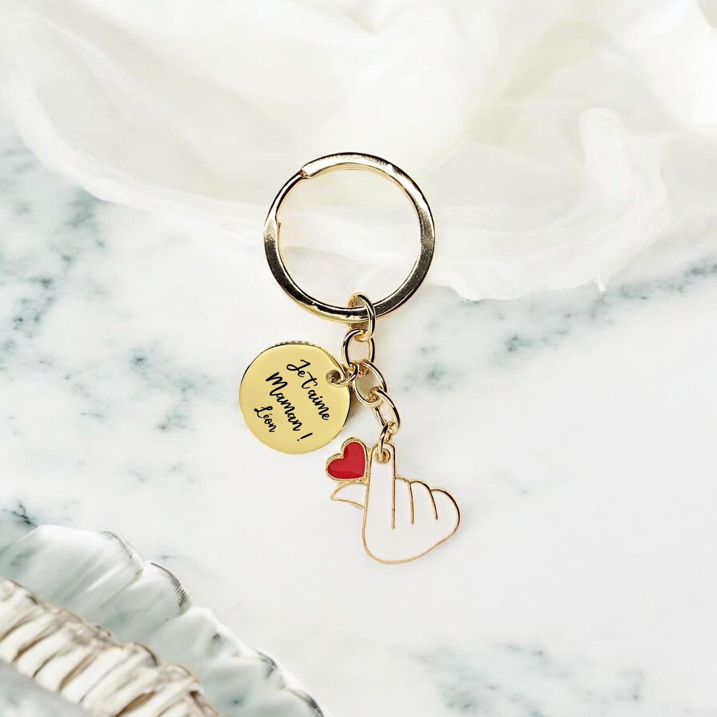 Porte-clés gravé personnalisé - Amour Cœur Coréen - Nemeti Bijoux