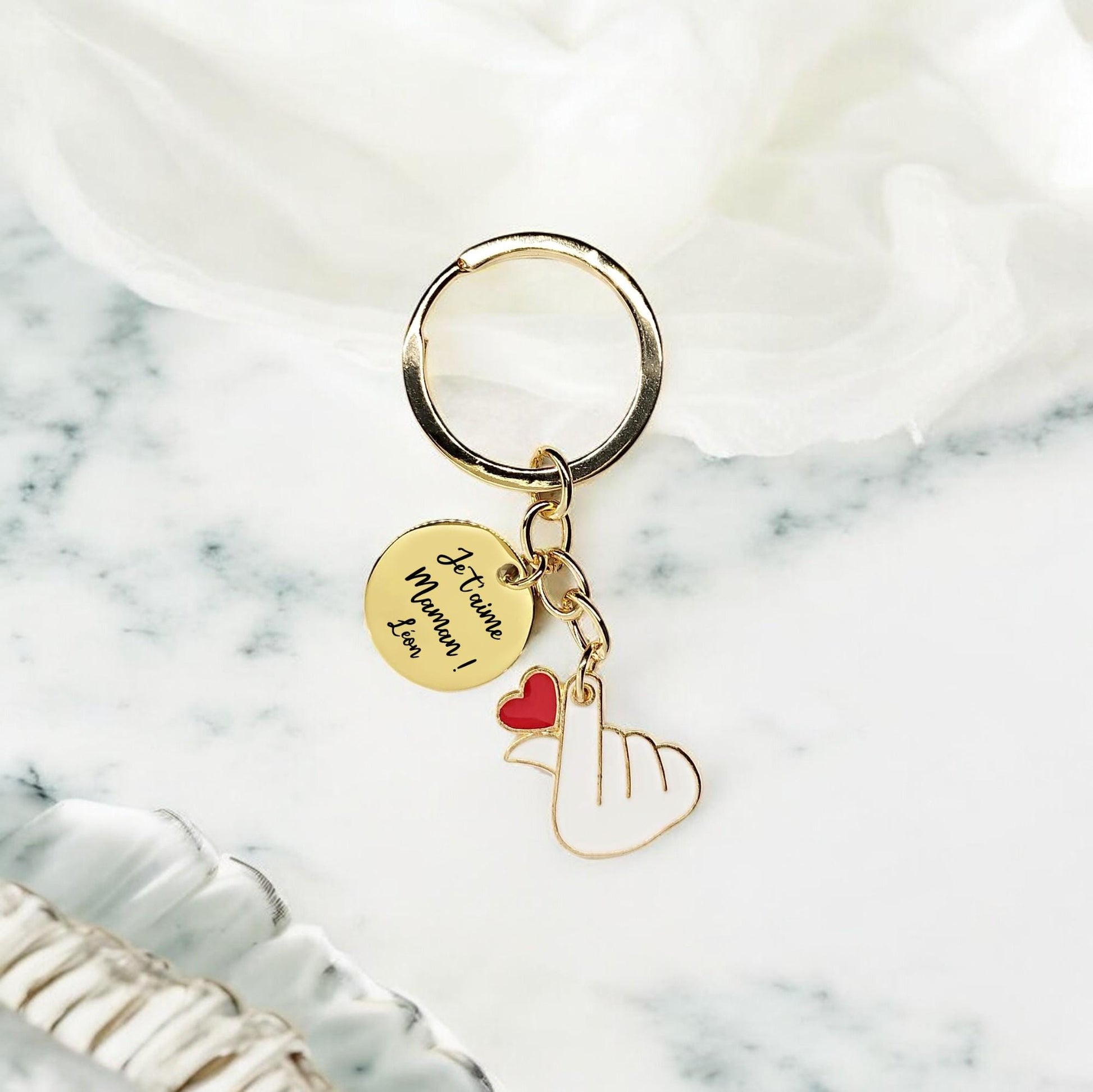 Porte-clés gravé personnalisé - Amour Cœur Coréen - Nemeti Bijoux