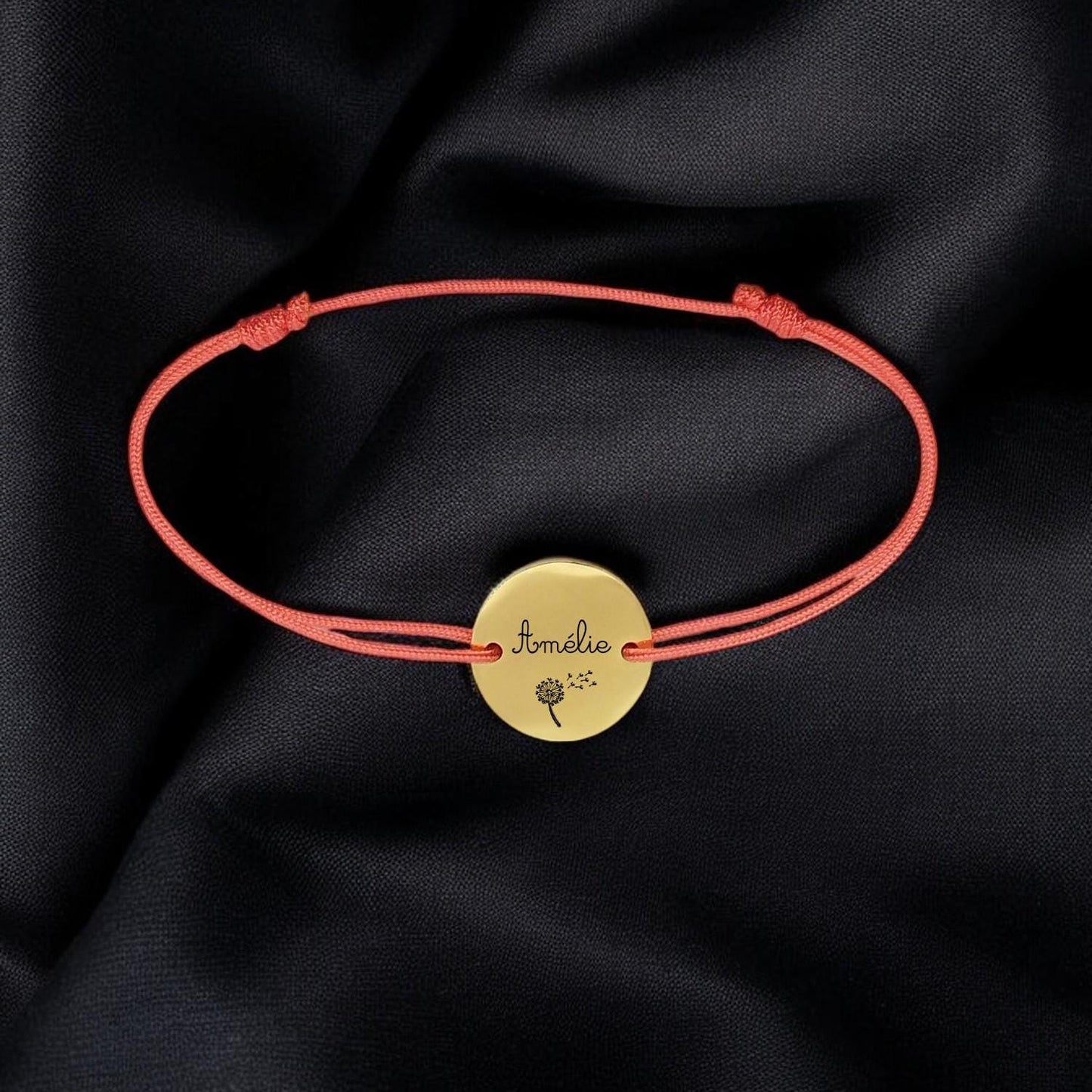 Bracelet personnalisé cordon tressé et médaille 15mm pastille - Nemeti Bijoux