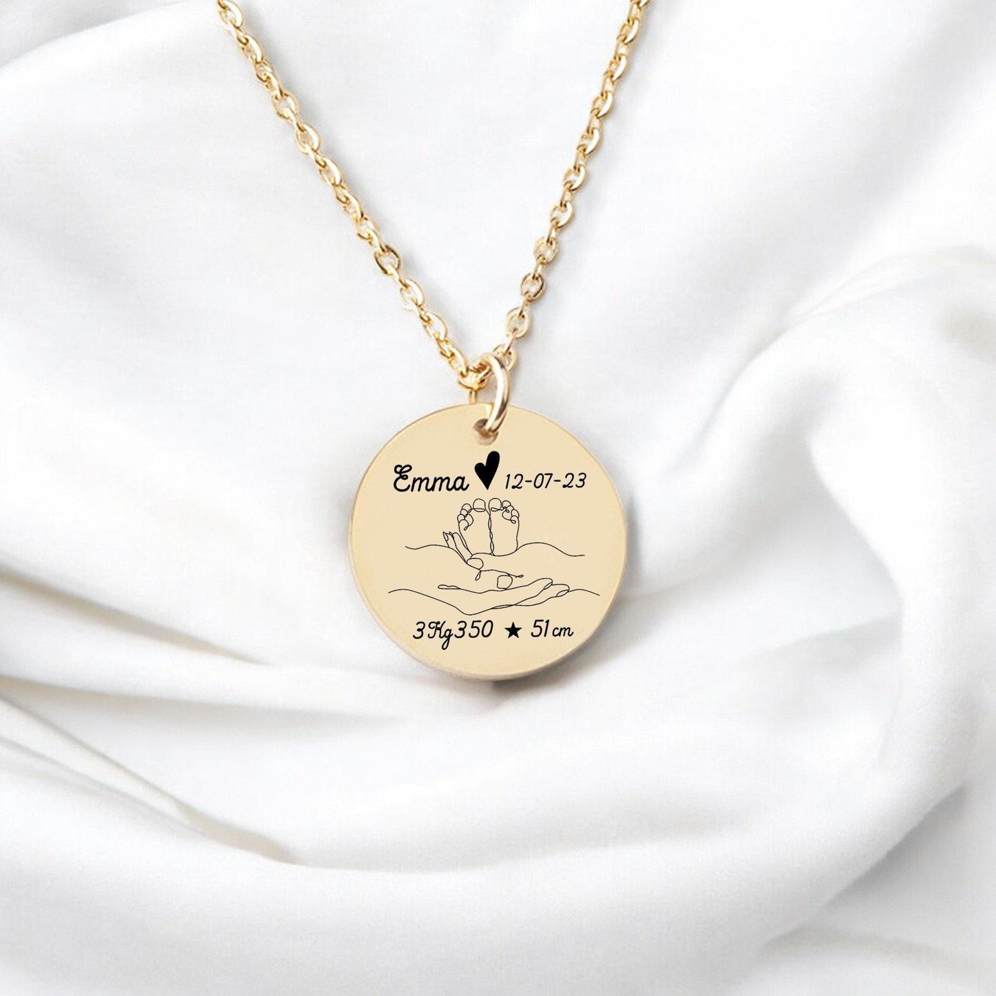 Collier Personnalisé Maman - Gravure Prénom Date Poids et Taille de bébé - Nemeti Bijoux