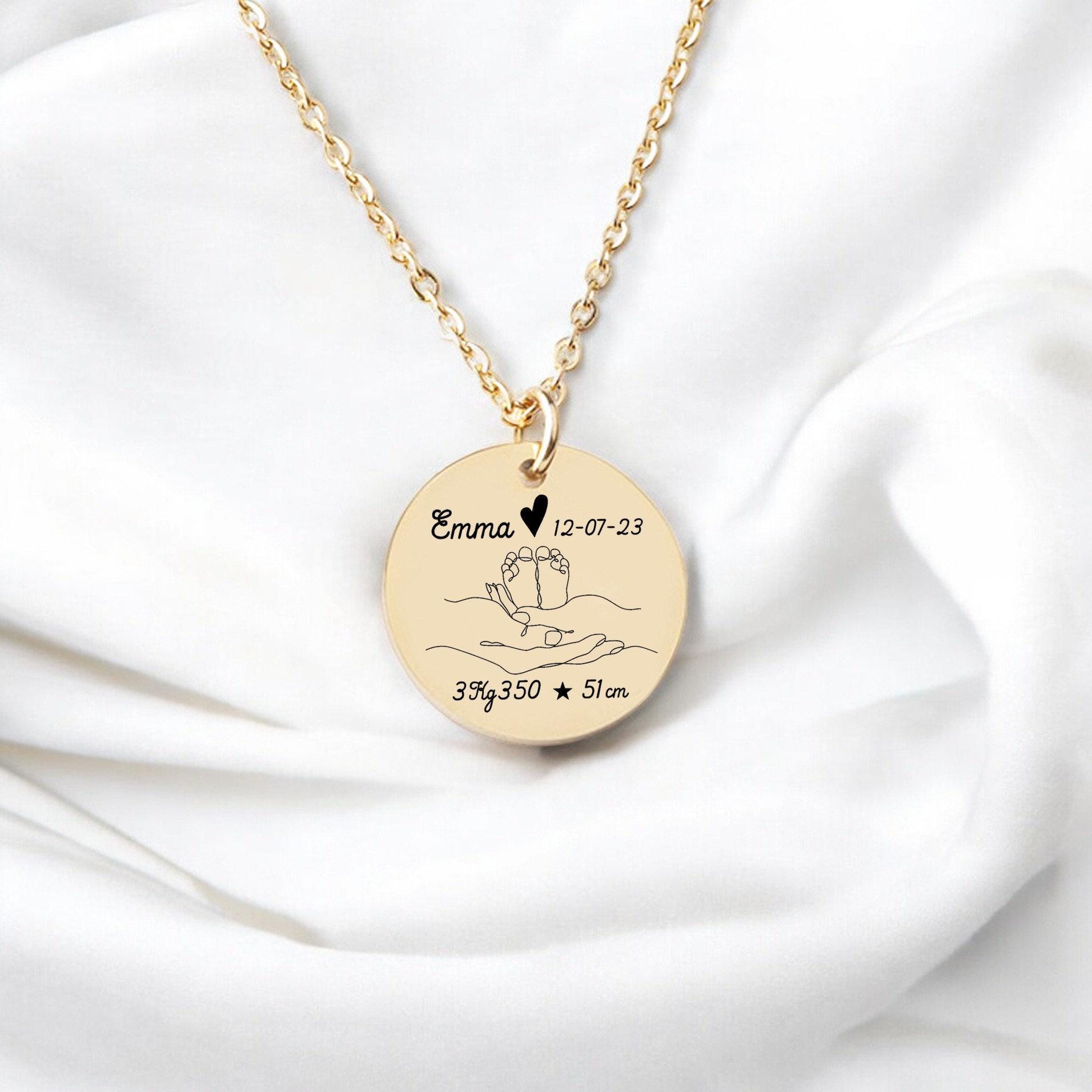 Collier Personnalisé Maman - Gravure Prénom Date Poids et Taille de bébé - Nemeti Bijoux