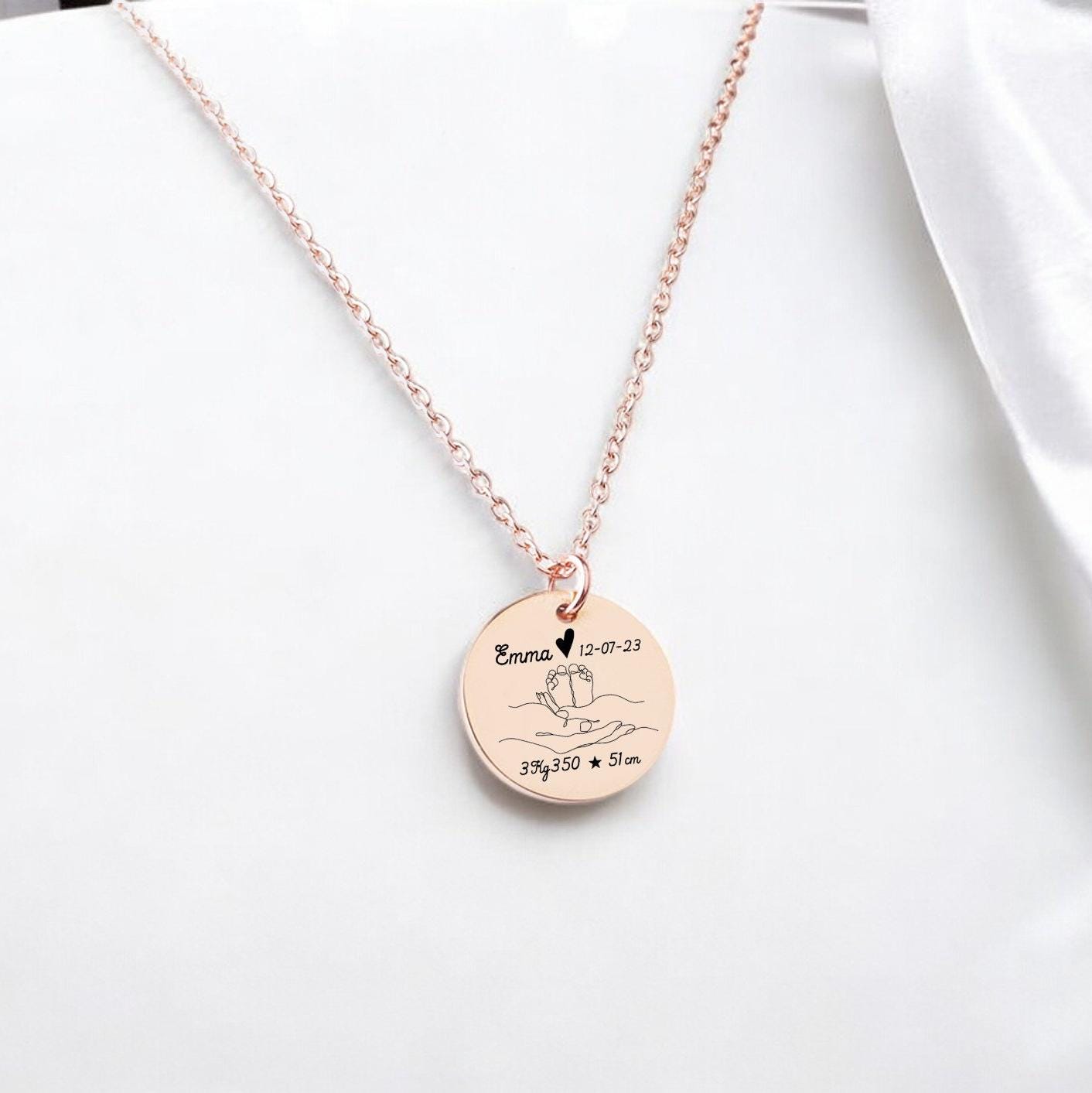 Collier Personnalisé Maman - Gravure Prénom Date Poids et Taille de bébé - Nemeti Bijoux
