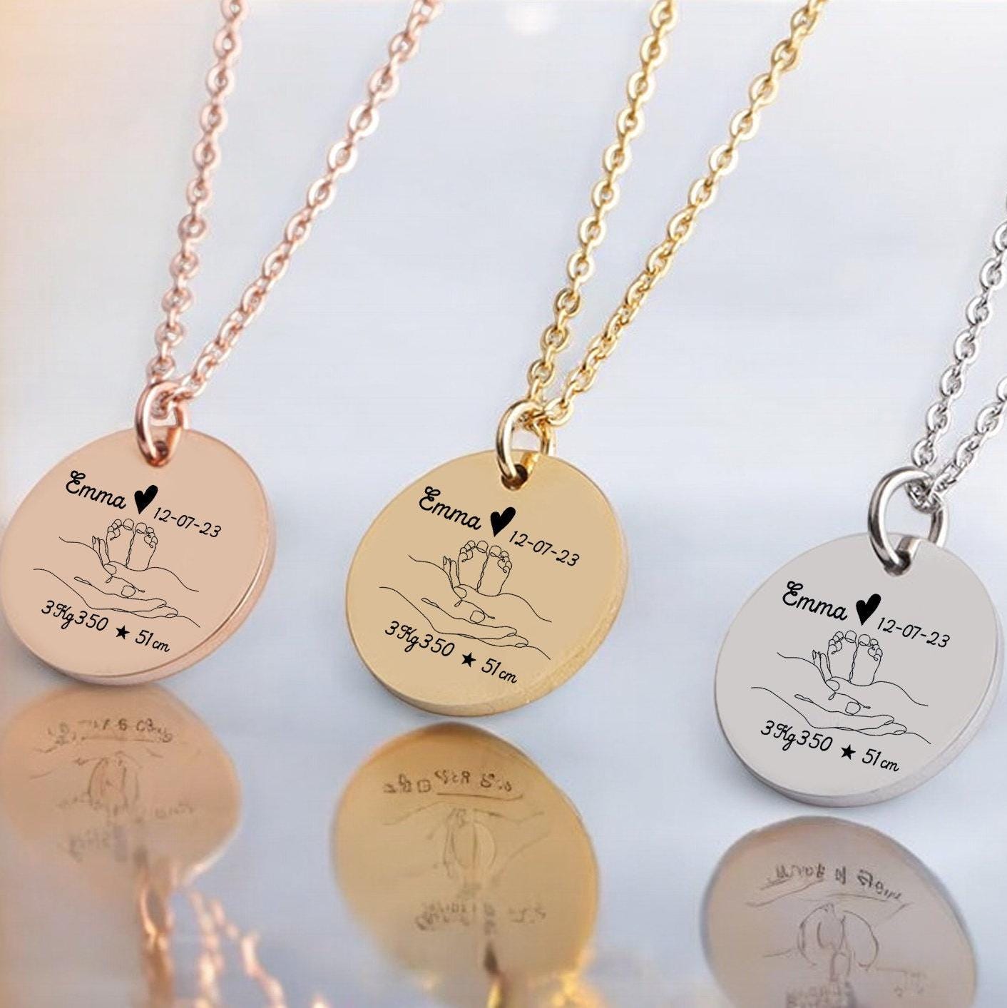 Collier Personnalisé Maman - Gravure Prénom Date Poids et Taille de bébé - Nemeti Bijoux