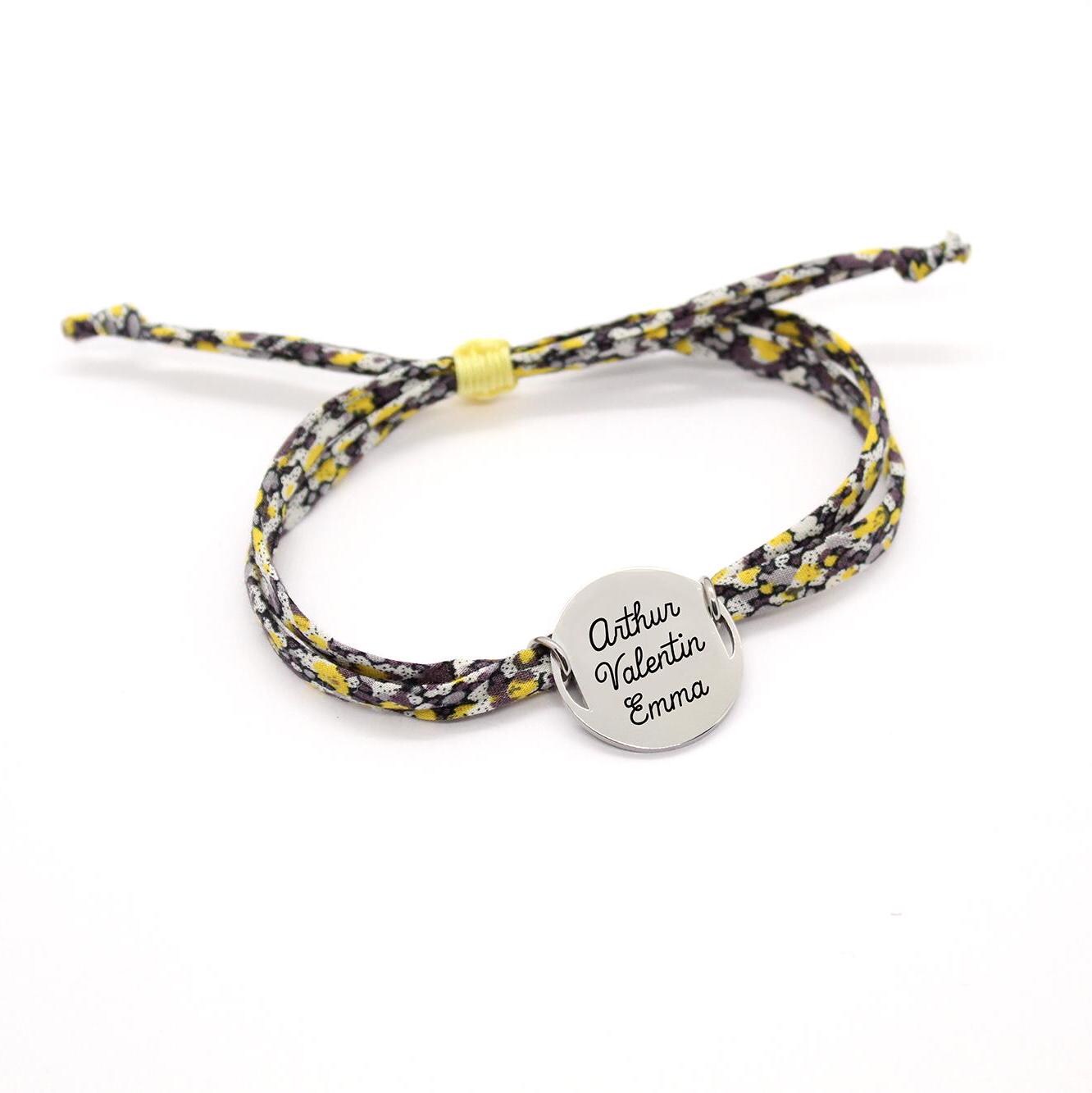 Bracelet liberty personnalisé cordon pepper jaune - Nemeti Bijoux