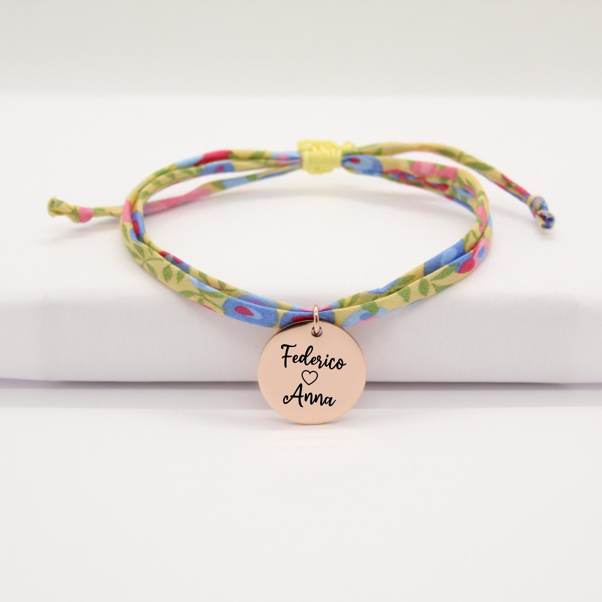 Bracelet liberty personnalisé cordon Wiltshire safran jaune - Nemeti Bijoux