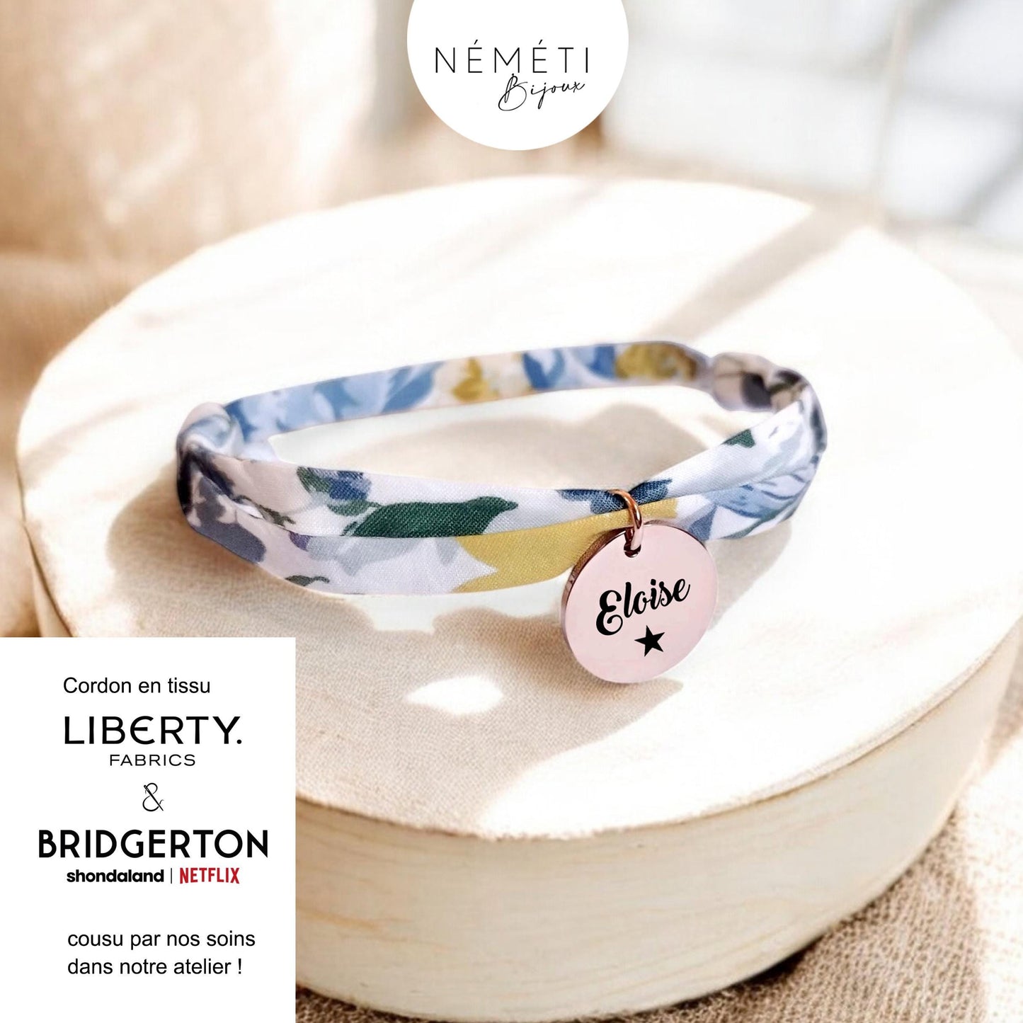 Bracelet liberty personnalisé cordon Liberty x Bridgerton Bouquet Parade B - Nemeti Bijoux