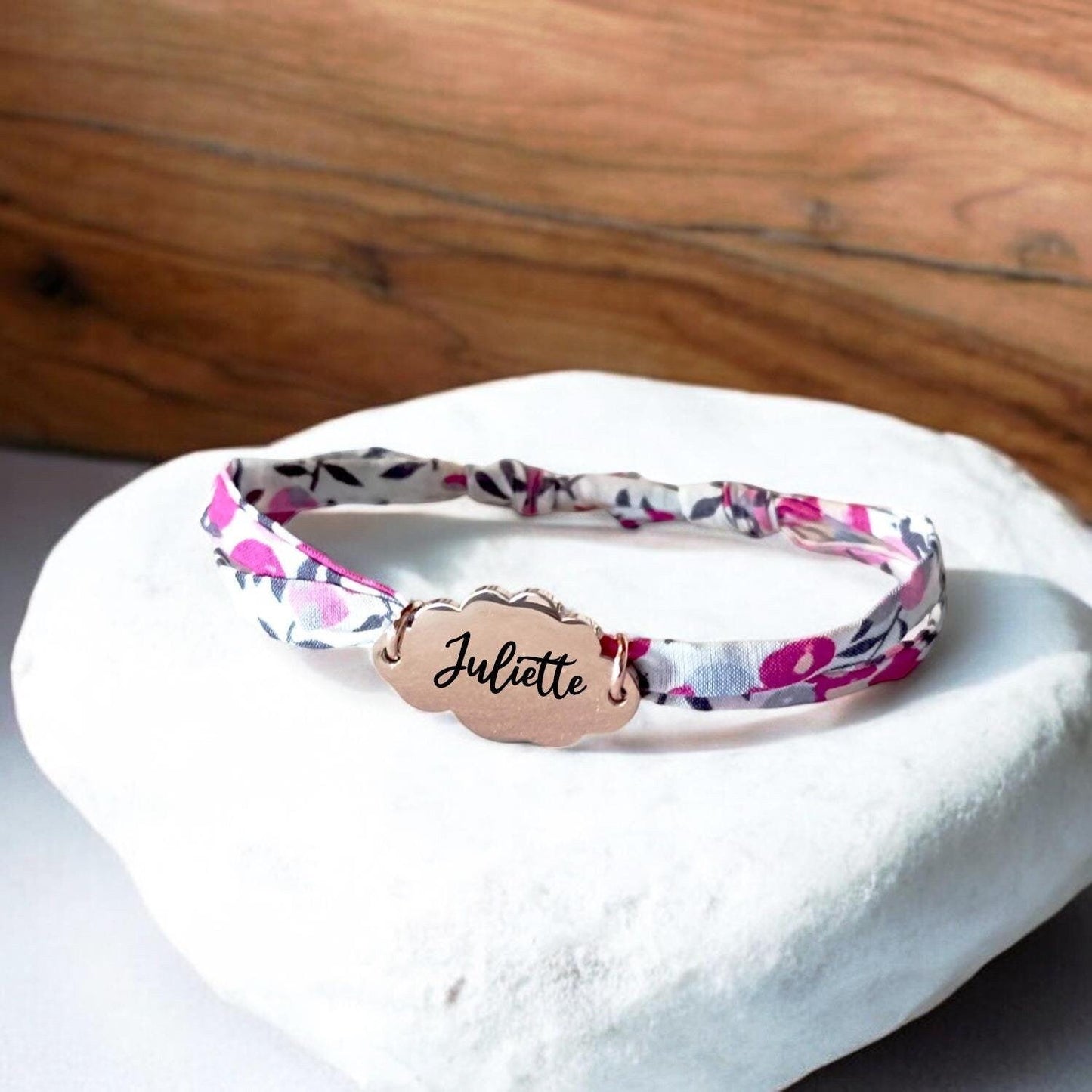 Bracelet liberty personnalisé cordon wiltshire bougainville rose gris - Nemeti Bijoux