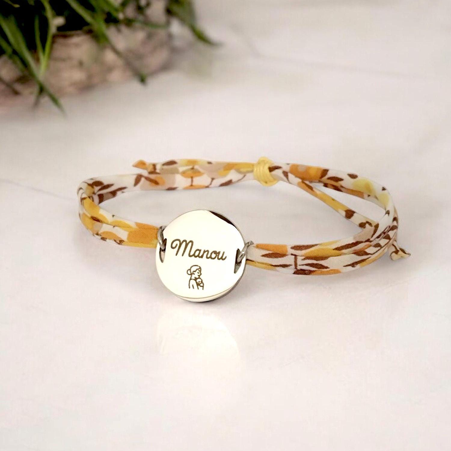 Bracelet liberty personnalisé cordon Wiltshire tournesol jaune - Nemeti Bijoux