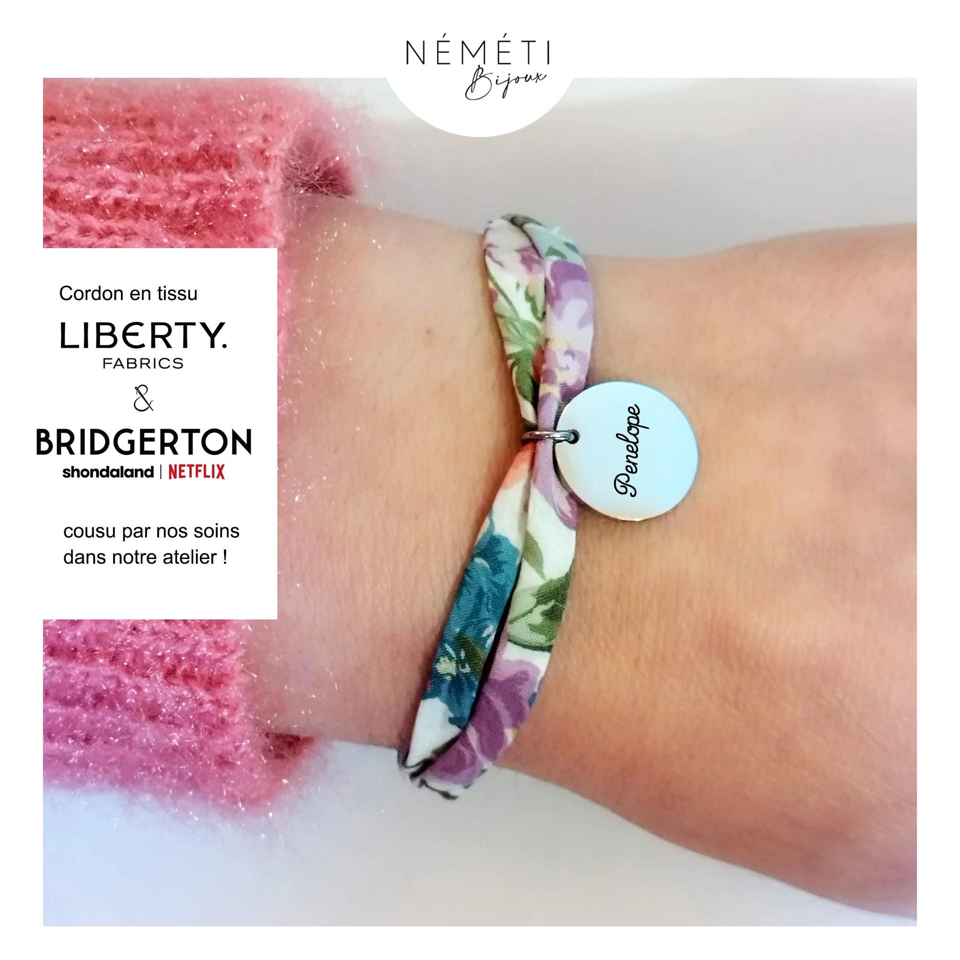 Bracelet liberty personnalisé cordon Bridgerton Bouquet Parade A - Nemeti Bijoux