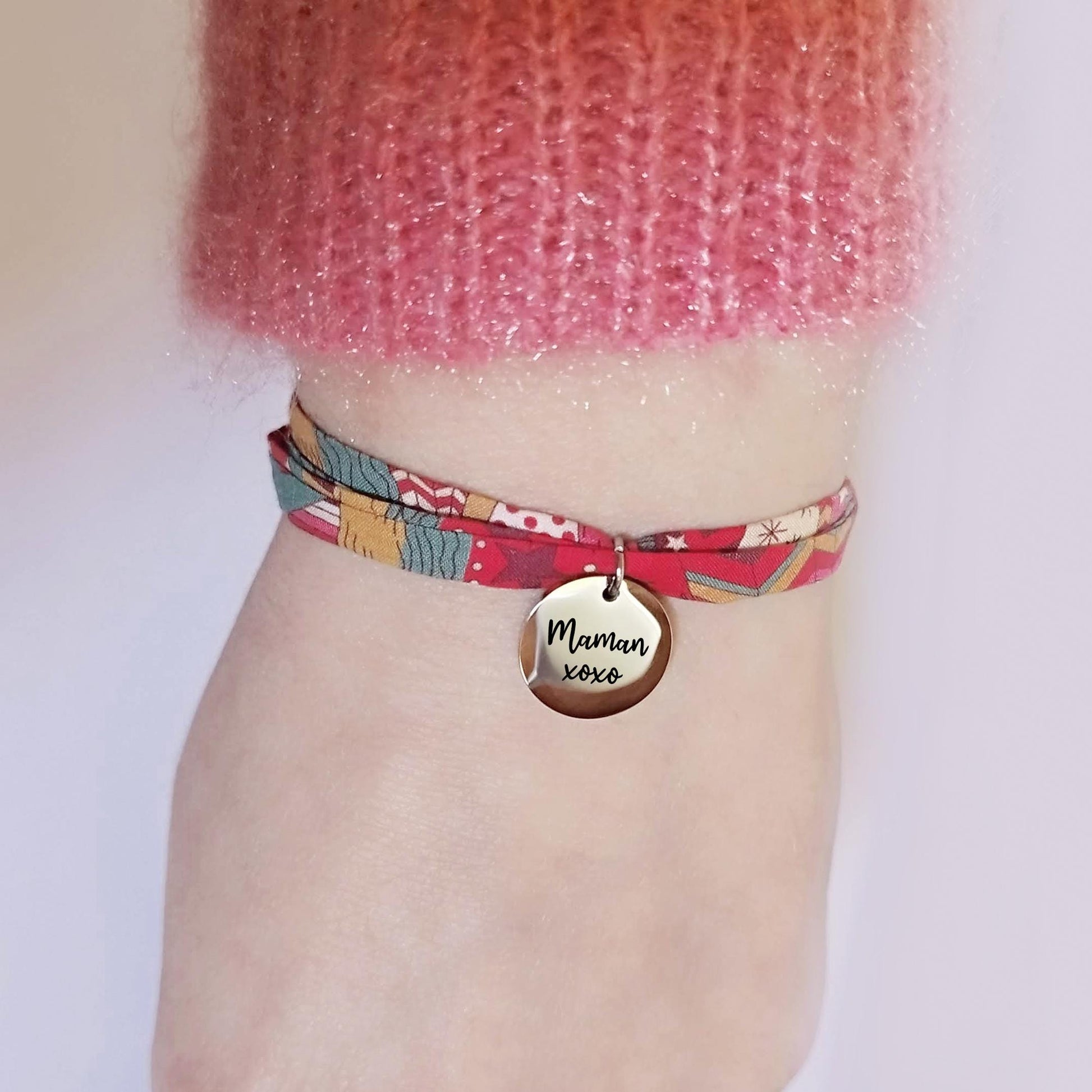 Bracelet liberty personnalisé cordon My Little Star rouge - Nemeti Bijoux