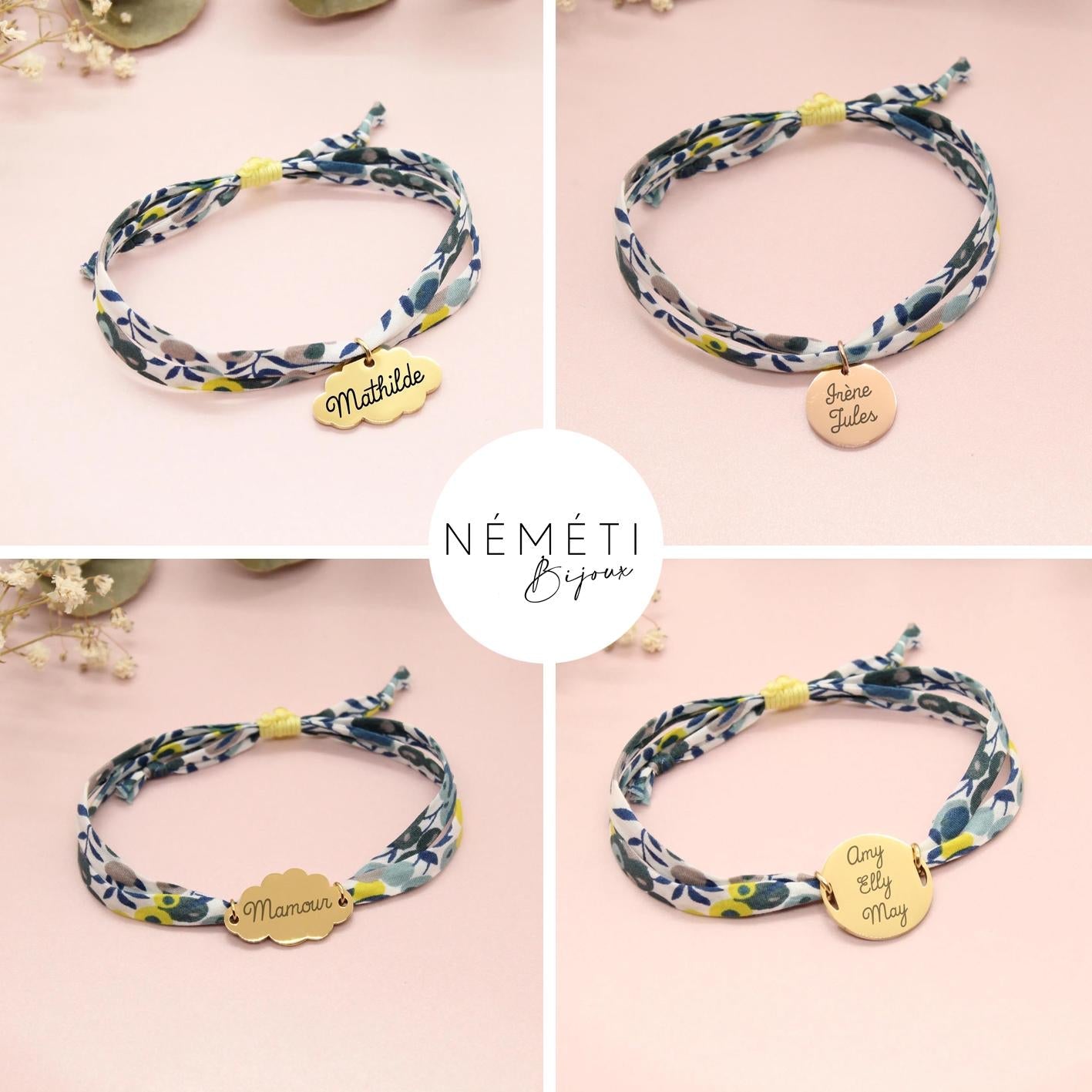 Bracelet liberty personnalisé cordon Wiltshire mimosa - Nemeti Bijoux