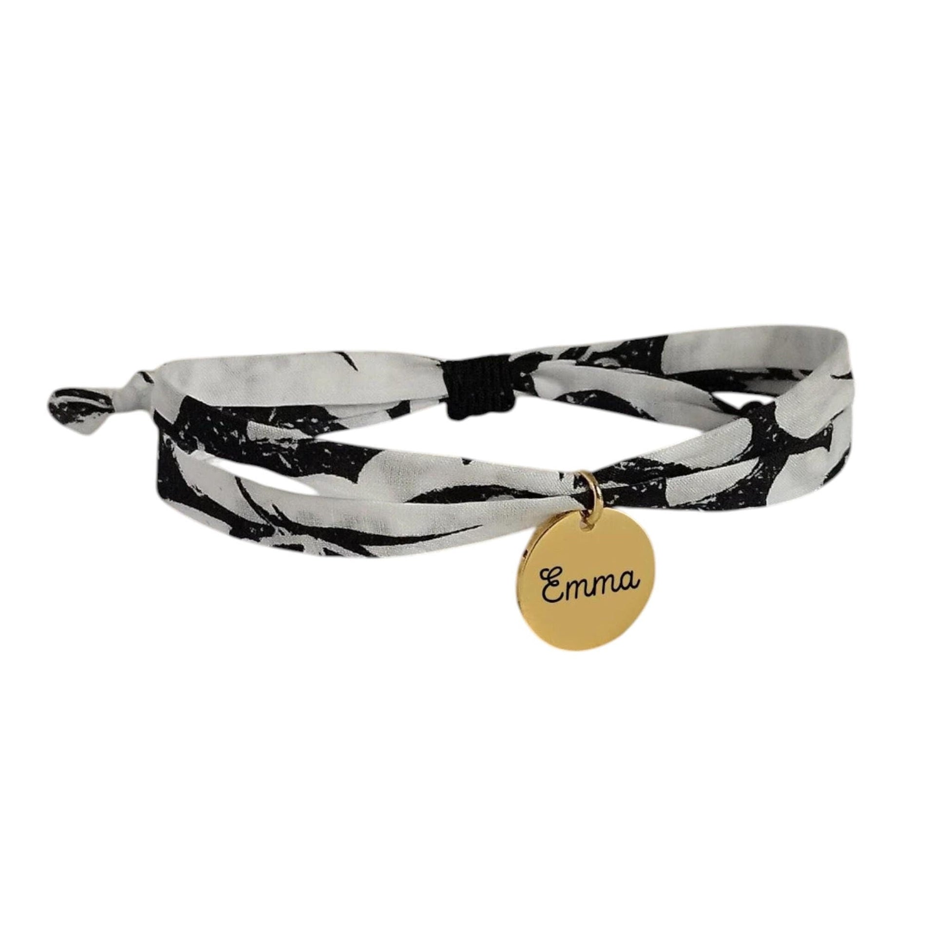 Bracelet liberty personnalisé cordon Margot Mary noir blanc - Nemeti Bijoux