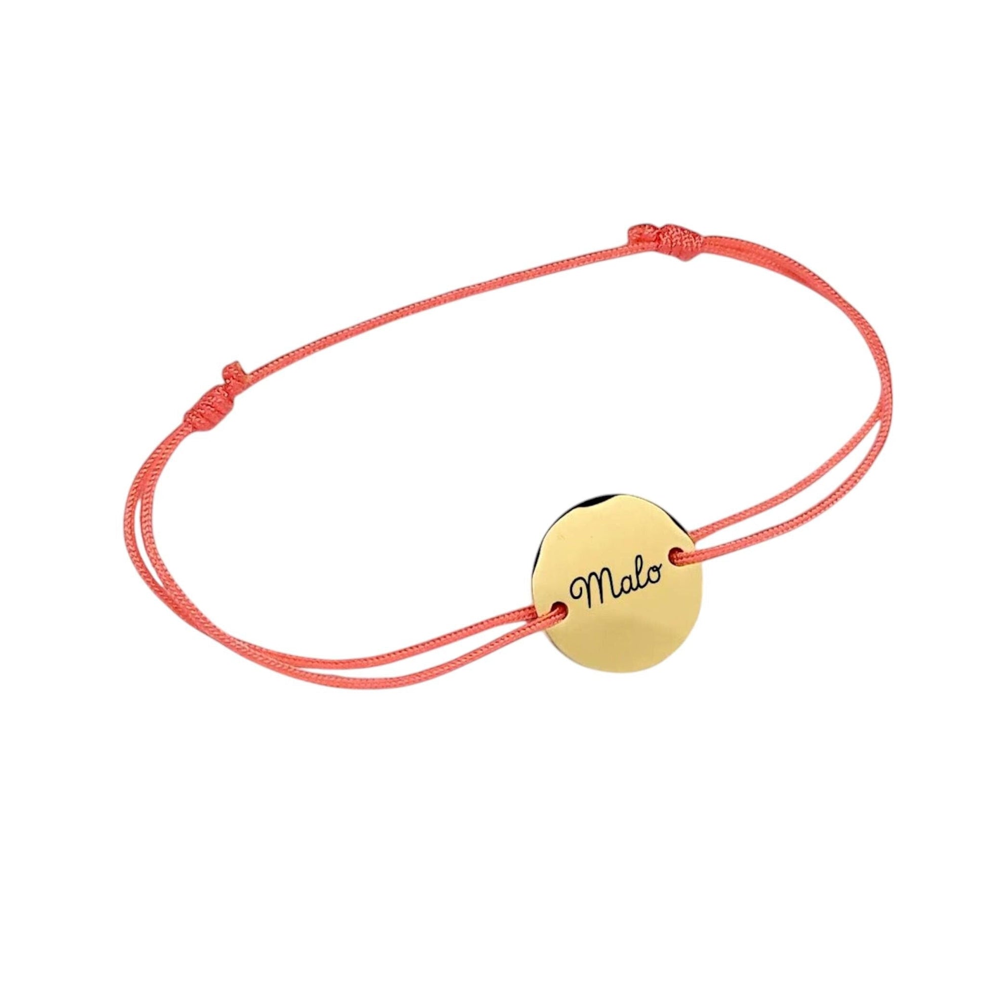 Bracelet personnalisé cordon tressé et médaille 15mm pastille - Nemeti Bijoux