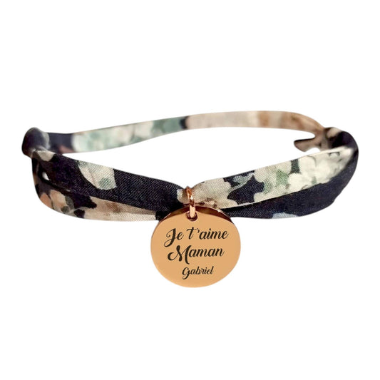 Bracelet liberty personnalisé cordon Josephine bleu marine - Nemeti Bijoux