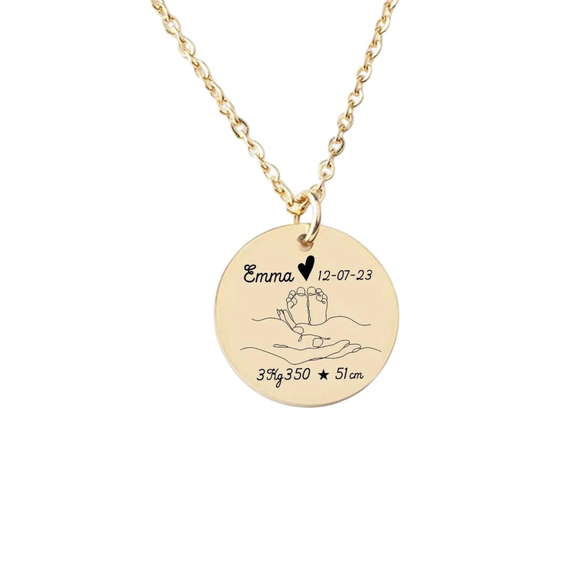 Collier Personnalisé Maman - Gravure Prénom Date Poids et Taille de bébé - Nemeti Bijoux
