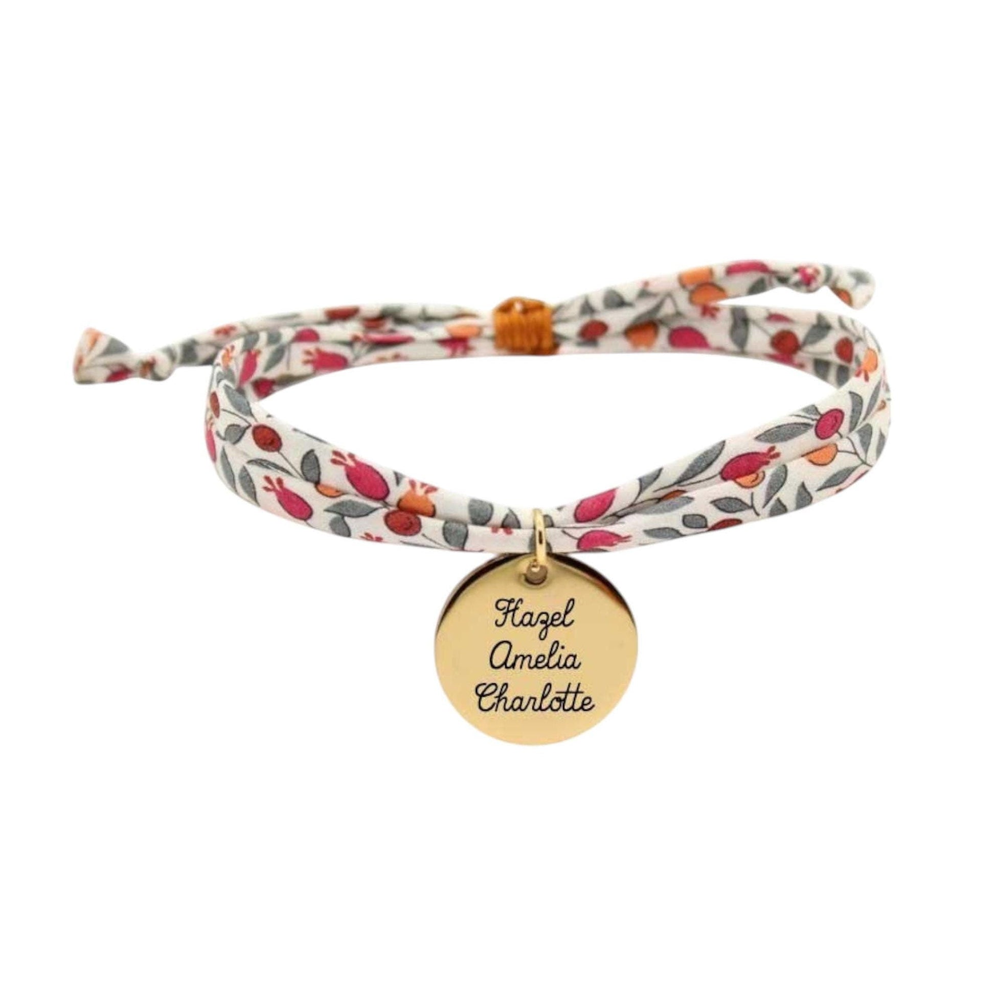 Bracelet liberty personnalisé cordon Floriana tangerine - Nemeti Bijoux