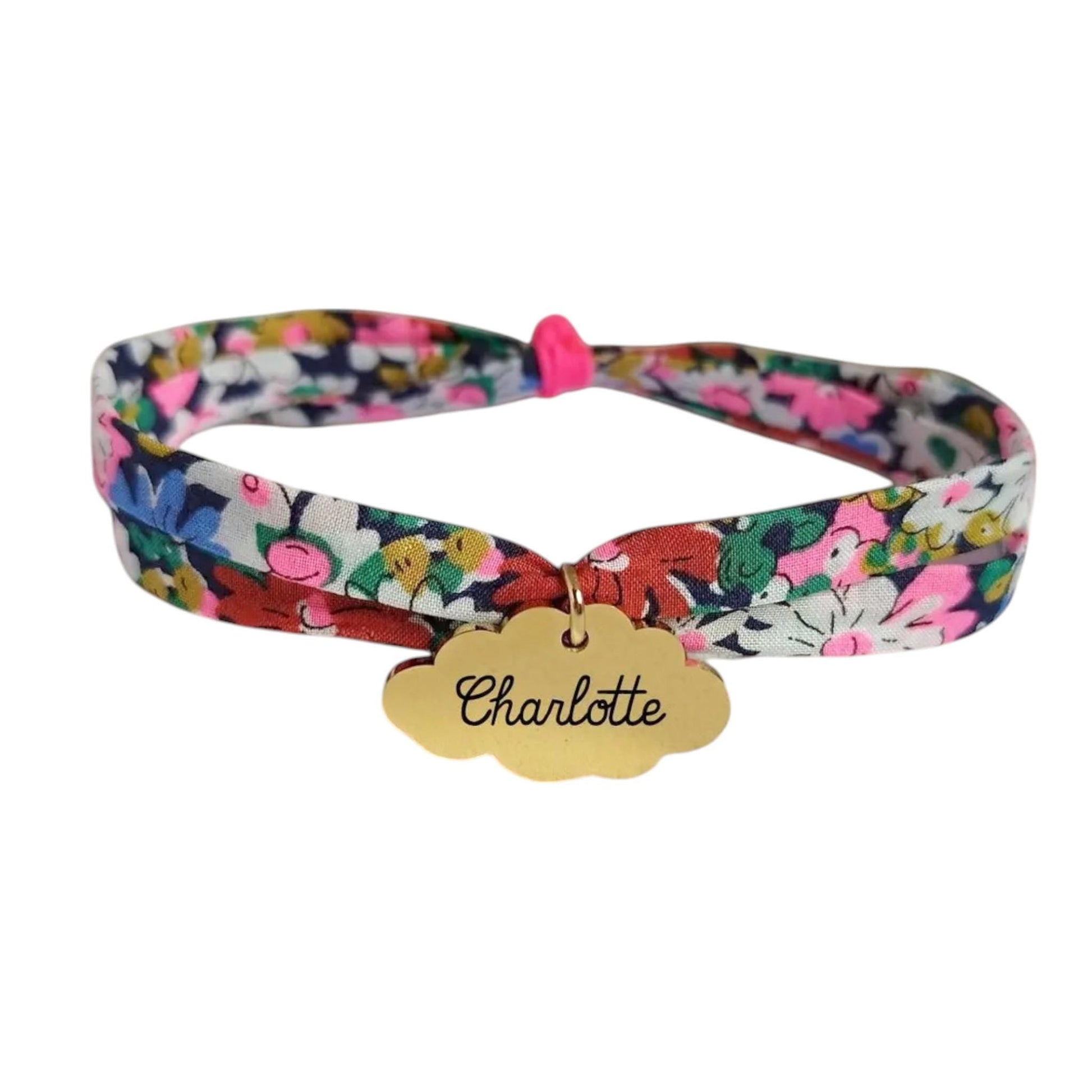 Bracelet liberty personnalisé cordon Libby Neon Pink - Nemeti Bijoux
