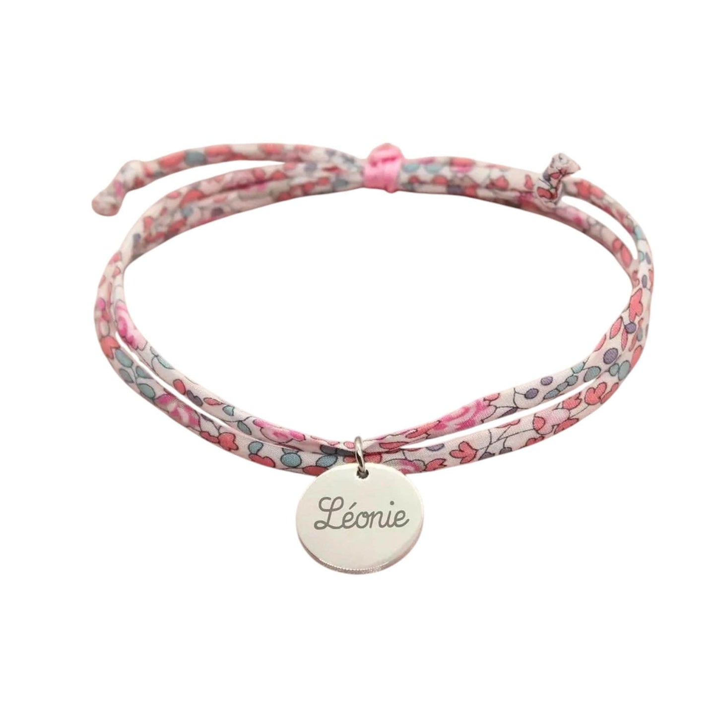 Bracelet liberty personnalisé cordon Eloise rose moyen - Nemeti Bijoux