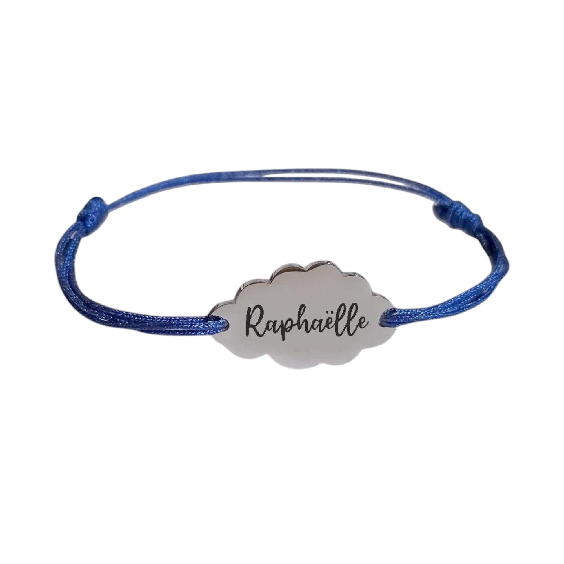 Bracelet personnalisé cordon tressé et médaille nuage gravée - Nemeti Bijoux