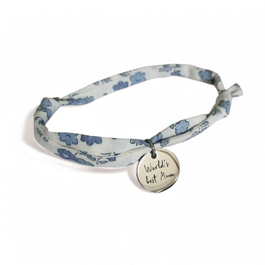 Bracelet liberty personnalisé cordon Ella and Libby bleu et gris fond blanc - Nemeti Bijoux