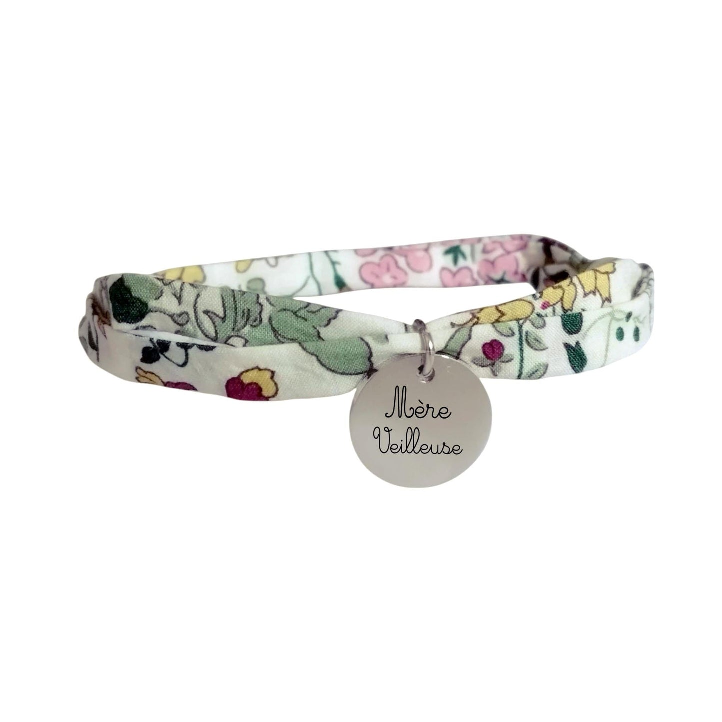 Bracelet liberty personnalisé cordon motif floral vert - Nemeti Bijoux