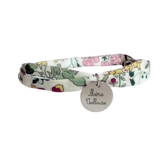 Bracelet liberty personnalisé cordon motif floral vert - Nemeti Bijoux