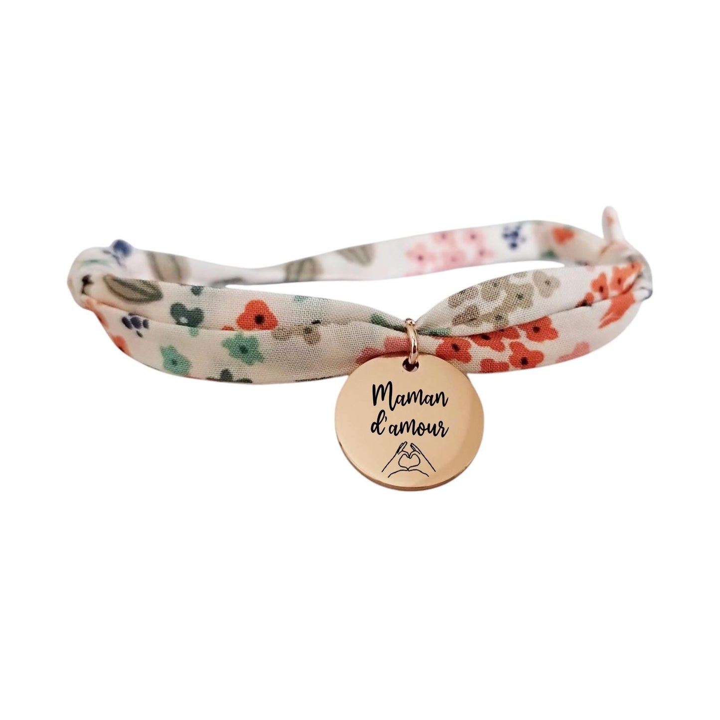 Bracelet liberty personnalisé cordon motif imprimé petites fleurs - Nemeti Bijoux