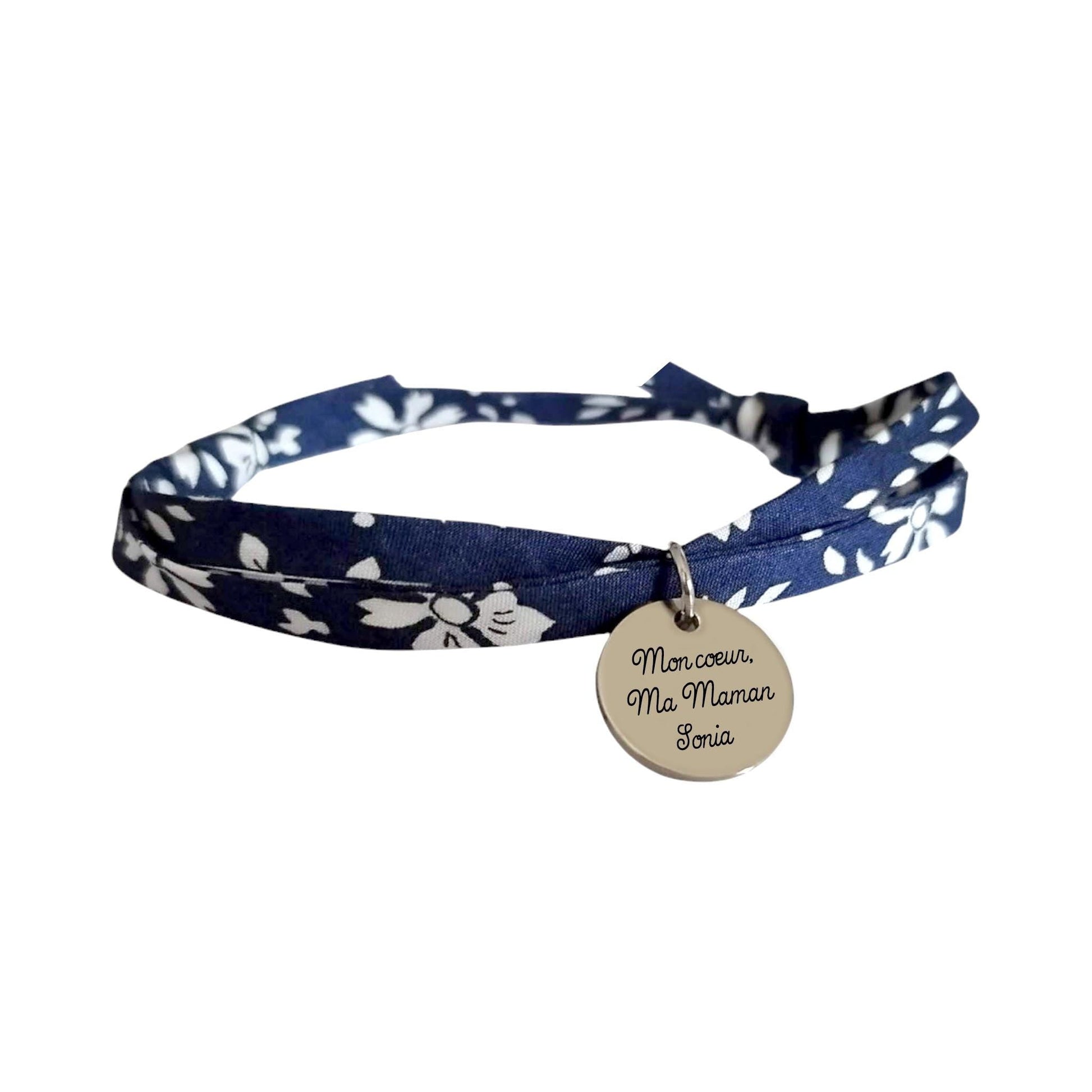 Bracelet liberty personnalisé cordon capel bleu marine - Nemeti Bijoux