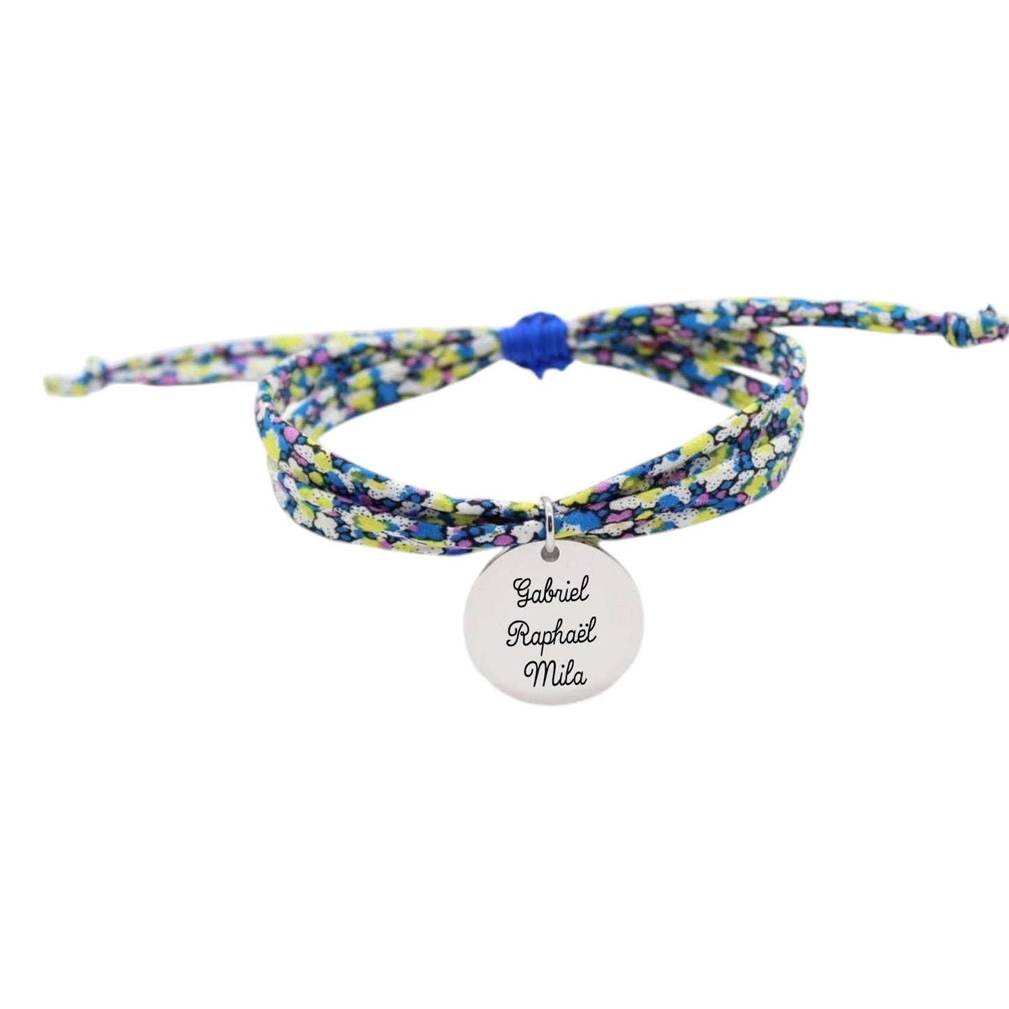 Bracelet liberty personnalisé cordon Pepper bleu jaune violet - Nemeti Bijoux